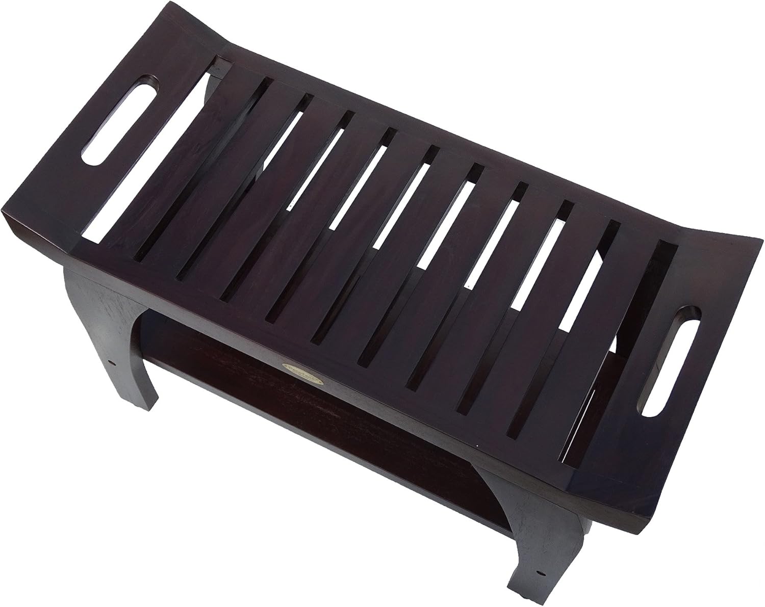 DecoTeak Tranquiity 30 Inch Brown Waterproof Teak Wood Shower Bench Stool Seat Chair for Inside Shower Provides Safety, Storage, and Organization for Bathroom Accessories