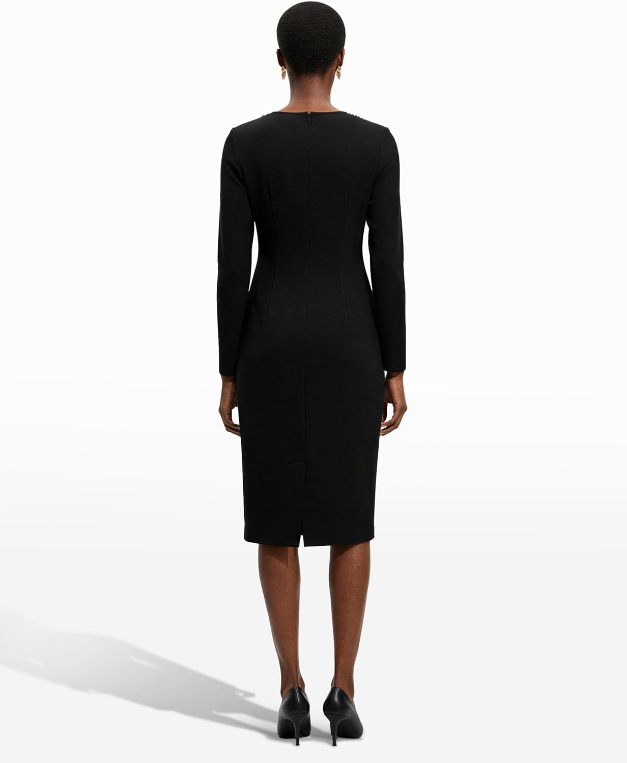 Anne Klein Womens Long Sleeve Strong Shoulder Midi Dress