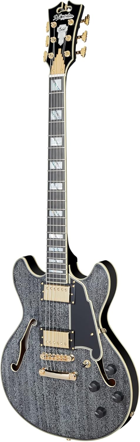 D'Angelico 6 String Semi-Hollow-Body Electrical Guitar, Right, Black Dog (DAEMINIDCBDGS)
