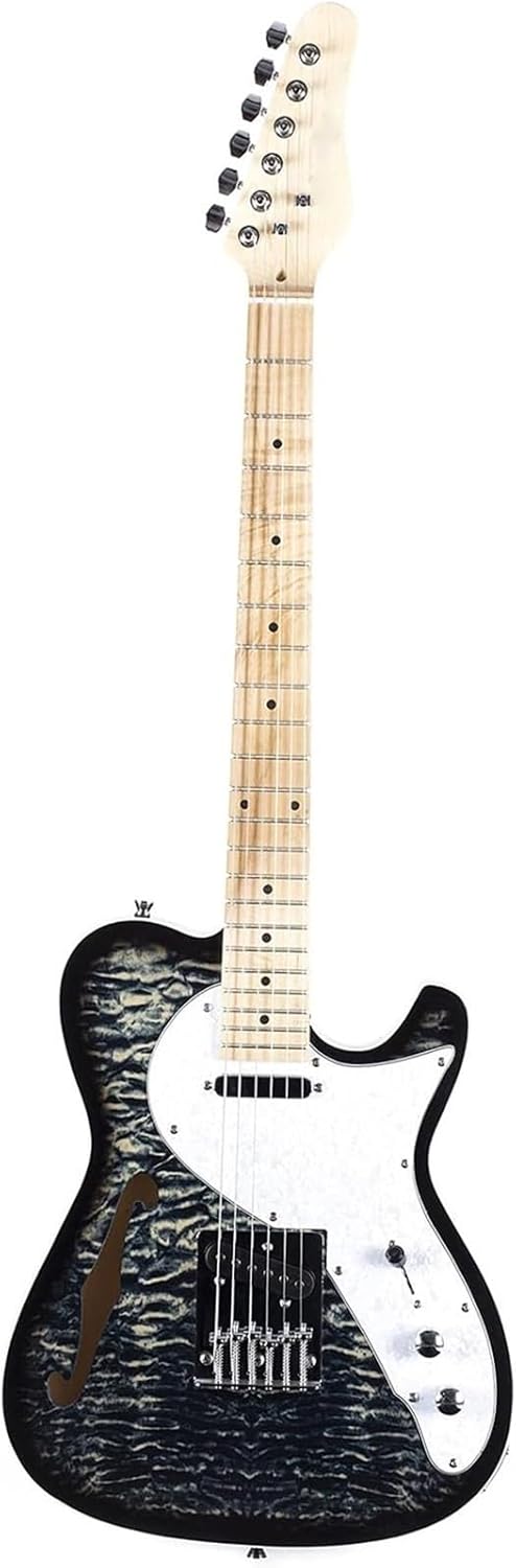 Beginner Electric Guitar Kits Semi Hollow Body Single F Hole Printed Electric Guitar Full Size Basswood With Maple Neck Chrome Hardware