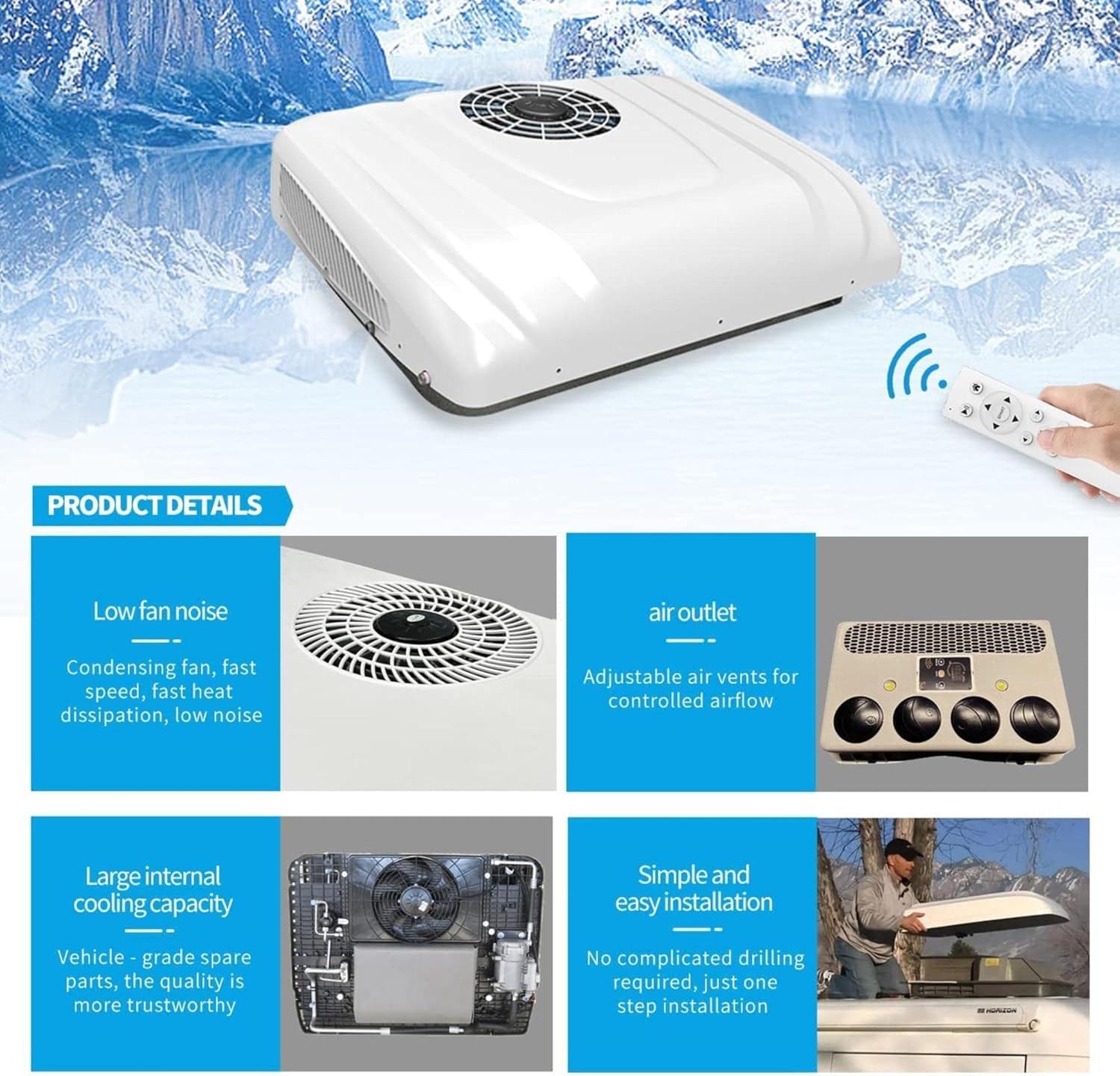 Air Conditioner, DC 12 V, Electric Air Conditioner, Parking Air Conditioner, Suitable for Trucks Motorhomes Trailers, Buses Motorhomes, Vans