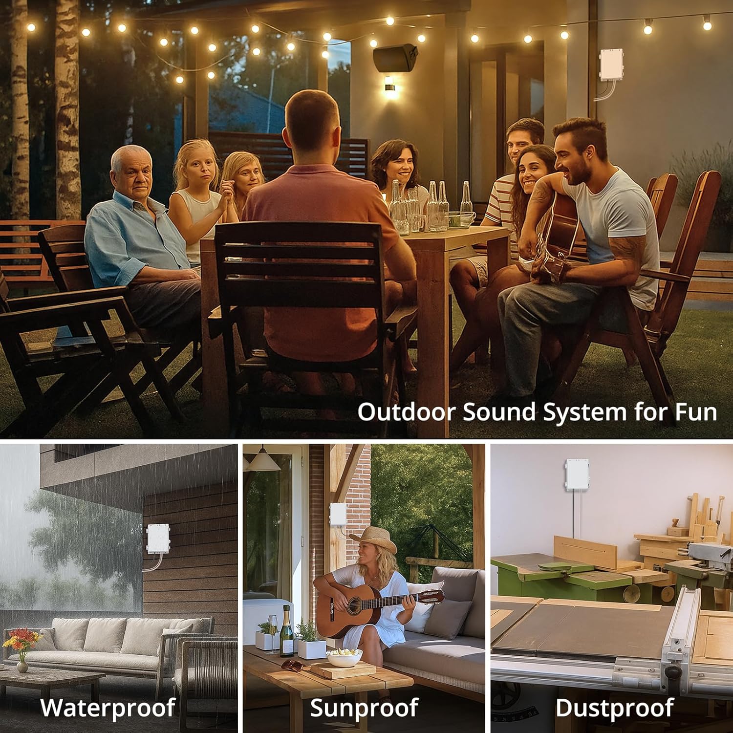 CAMWAY Bluetooth 5.0 Power Amplifier for Outdoor Speakers 4-8 Ohms - Peak Power 200W+200W Home Party Audio Stereo Bluetooth Amplifier Receiver with Waterproof Mount Box,Pro TPA3221 Chip Clear Sound