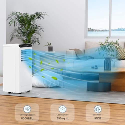 10,000 BTUs Portable Air Conditioner, 3-In-1 Portable Ac Unit with Fan & Dehumidifier, Room Air Conditioner Cools Up to 450 Sq.Ft, Standing AC Unit with Remote Control & 24H Timer, for Home, Office
