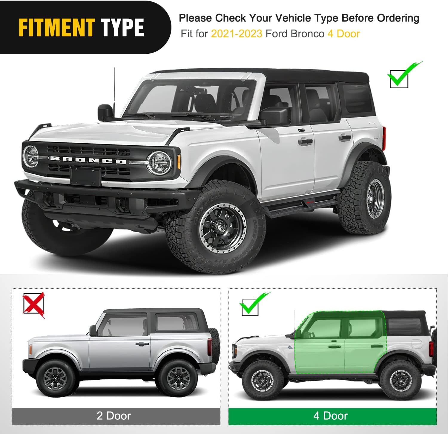 Nilight Running Boards for 2021 2022 2023 2024 Ford Bronco 4 Door Dual-Stage Textured Black Powder Coated Slip-Proof Side Step Nerf Bars