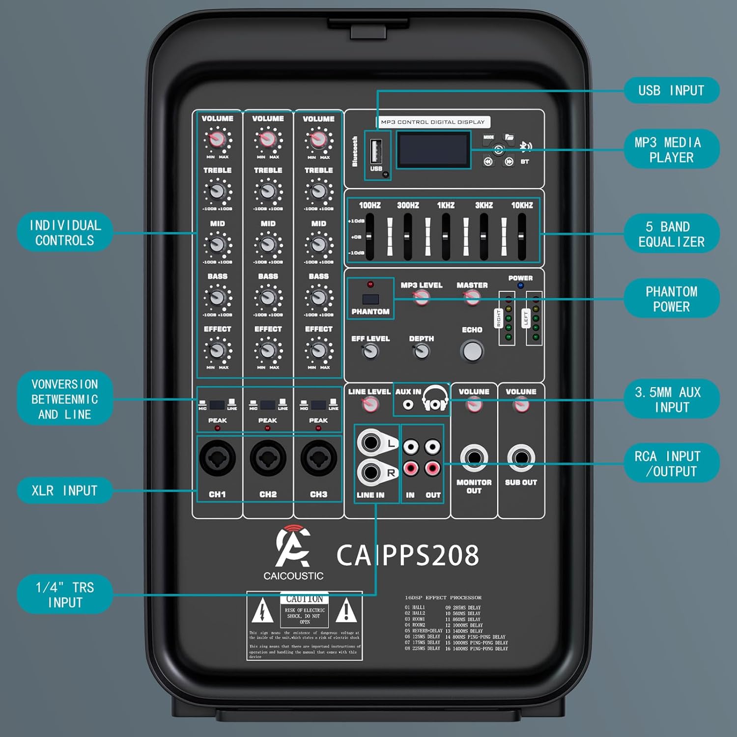 All-in-One 2-Way PA Speaker System DJ Mixer Bundle,300W 8-Channel Mixer Bluetooth, Amplifier Kit with 8