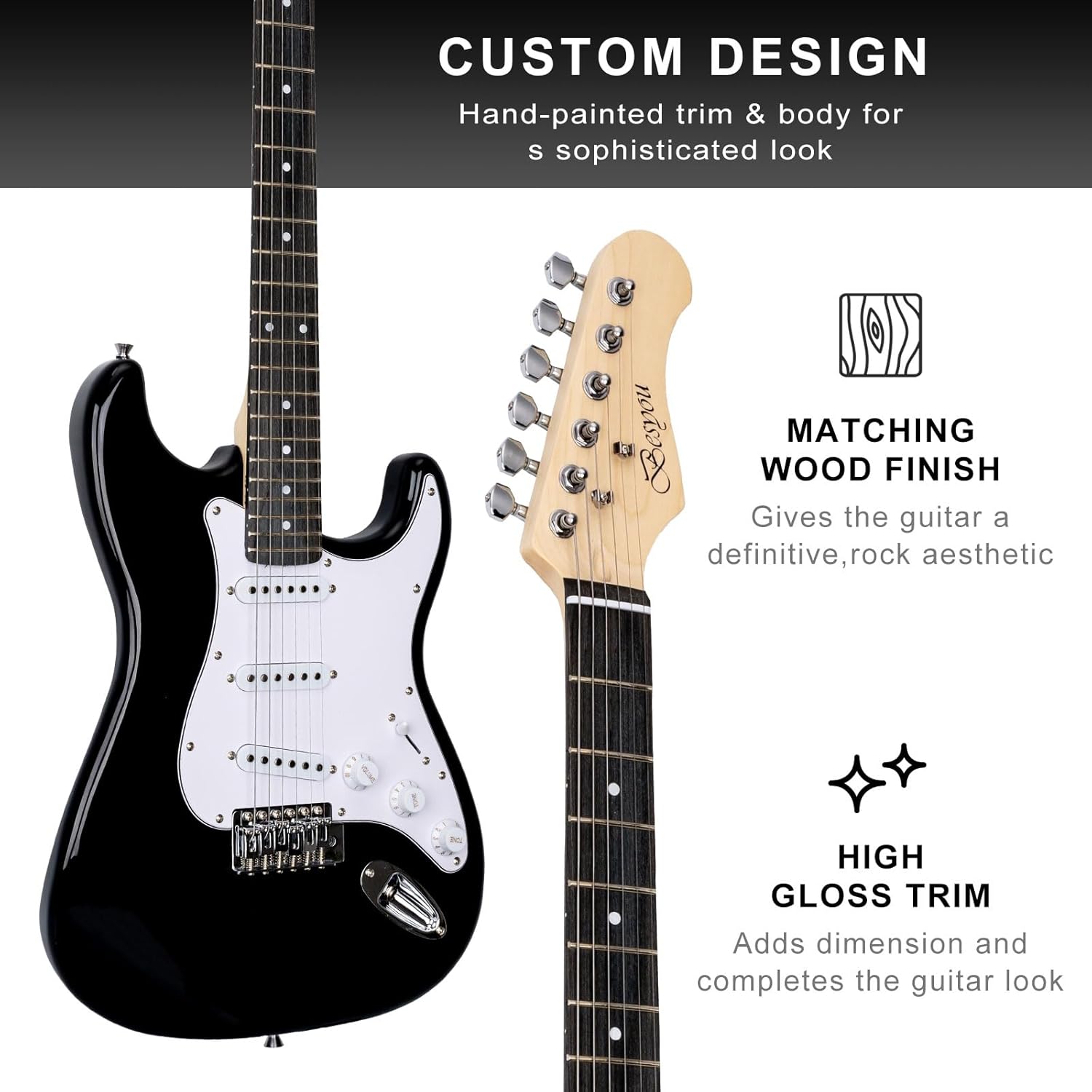 Electric Guitar 39 Inches Beginner Electric Guitar Kits with Amp Classic SSS Pickup Complete with Gig Bag Tuner Capo Strap Picks Guitar String Winders Black