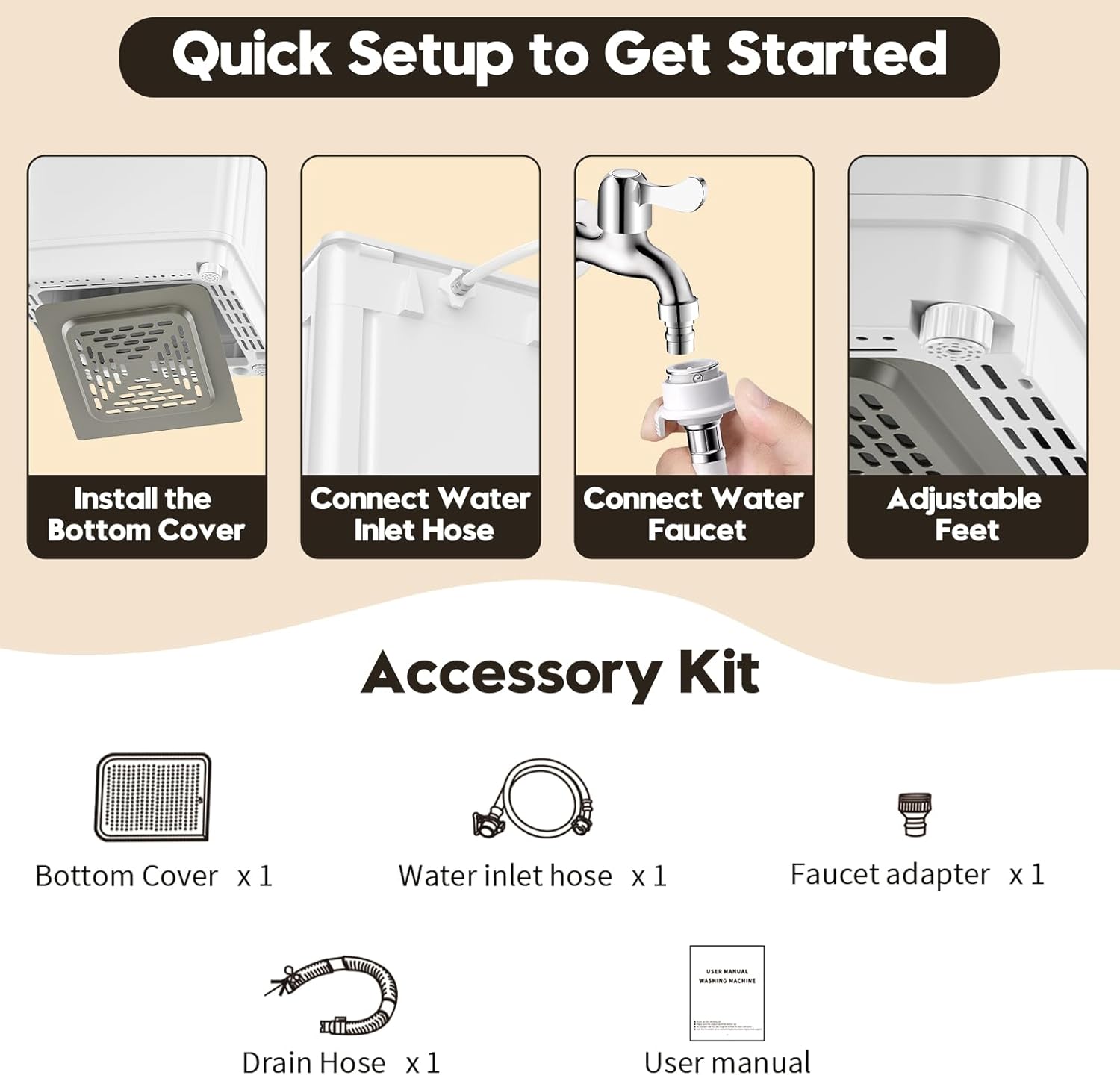 Auertech 18 lbs Portable Washing Machine, Fully Automatic Portable Washer with LED Display, 7 Wash Cycles, 4 Water Levels, Top Load Washing Machine for Apartment, RV, Dorm, Home