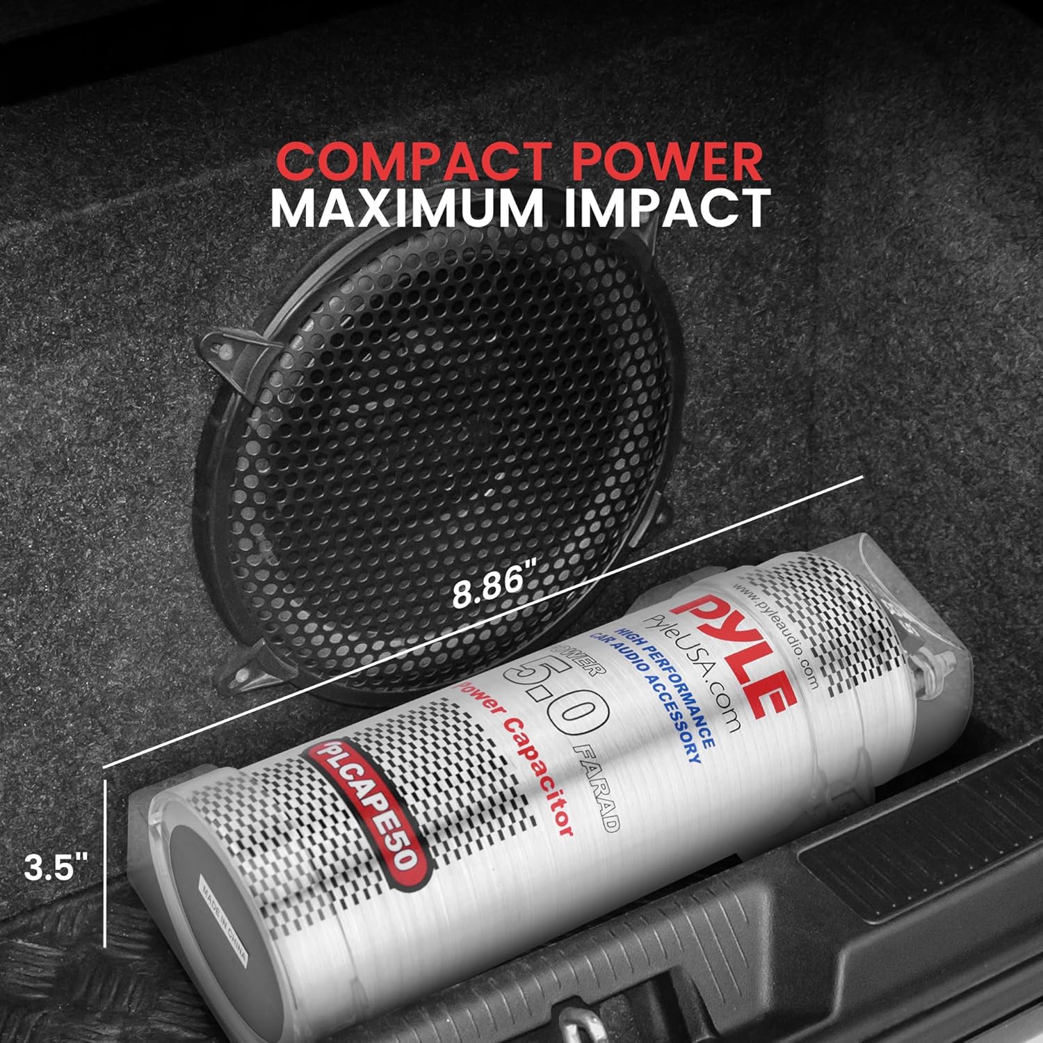 Pyle 5.0 Farad Digital Power Capacitor - High-Performance Car Audio Accessory with Blue Digital Display, Voltage Readout, Over Voltage Protection, Mounting Hardware, DC 12-24V - PLCAPE50