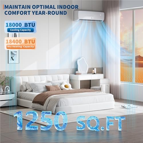 18000 BTU Mini Split Air Conditioner Heat Pump, 19 SEER2 208/230V Energy Efficient Inverter Ductless System Cools Up to 1250 Sq.Ft, Pre-Charged Condenser, Complete Installation Kit
