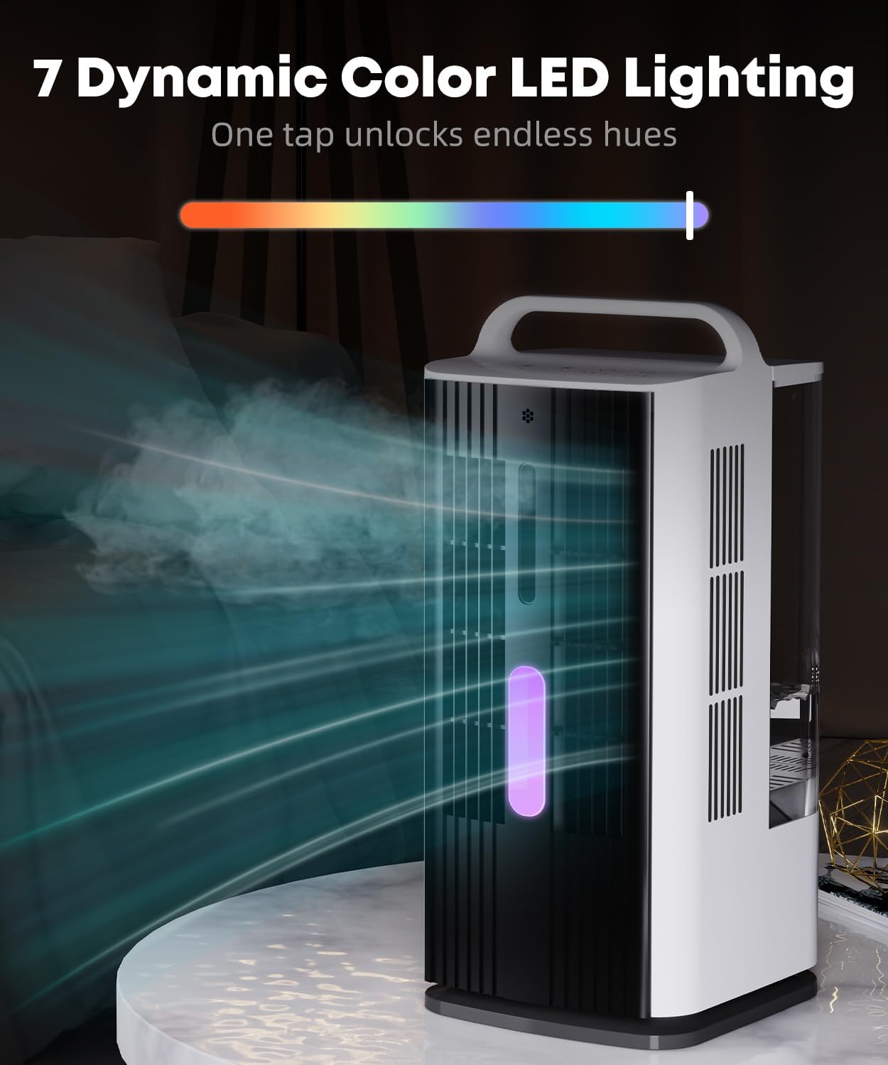 Portable Air Conditioner with Remote Control, 1700ml Evaporative Cooler with 7 Color LED Lights, 120° Oscillating Mini Air Conditioner with 3 Speeds & 7H Timer for Bedroom, Office Indoor Use