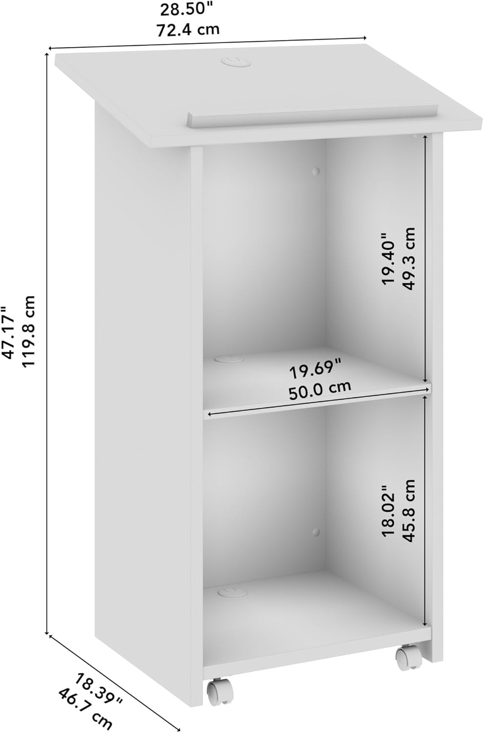 Bush Business Furniture Podium Lectern, 48 inch Tall, Professional-Grade Mobile Presentation Stand Up with Shelves, Envision Collection, Gray