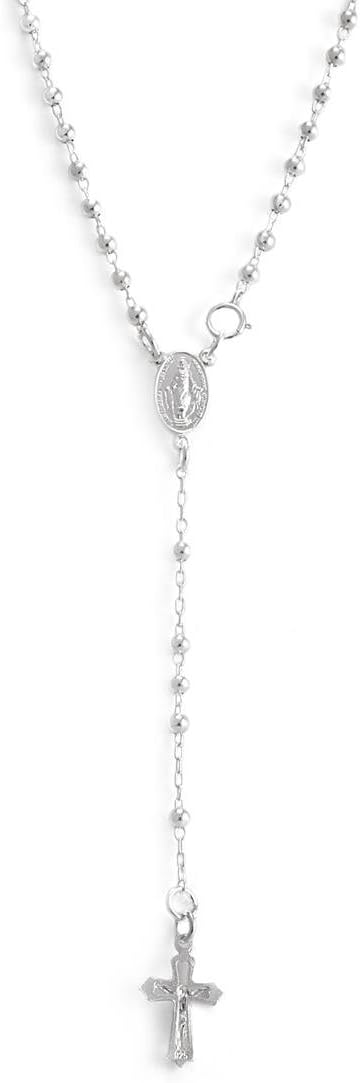 Silverly 925 Solid Silver Rosary Beads Catholic Jewelry 44 cm - Virgin Mary Crucifix Beaded Necklaces - Sterling Silver Chain Cross Necklace Men - Christian Gifts for Women - Gothic Accessories