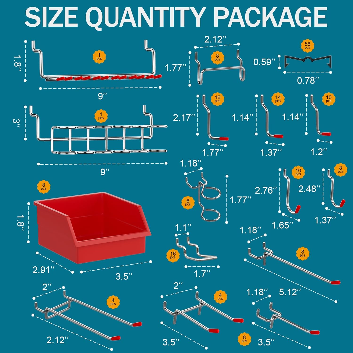 Peg Board kit with Accessories, Heavy Duty Steel Pegboard Kit with 180 PCS Varied Pegboard Accessories, Ideal for Tool Storage and Garage Organization, 16-Inch X 36-Inch, 2 Pack (Red Box)