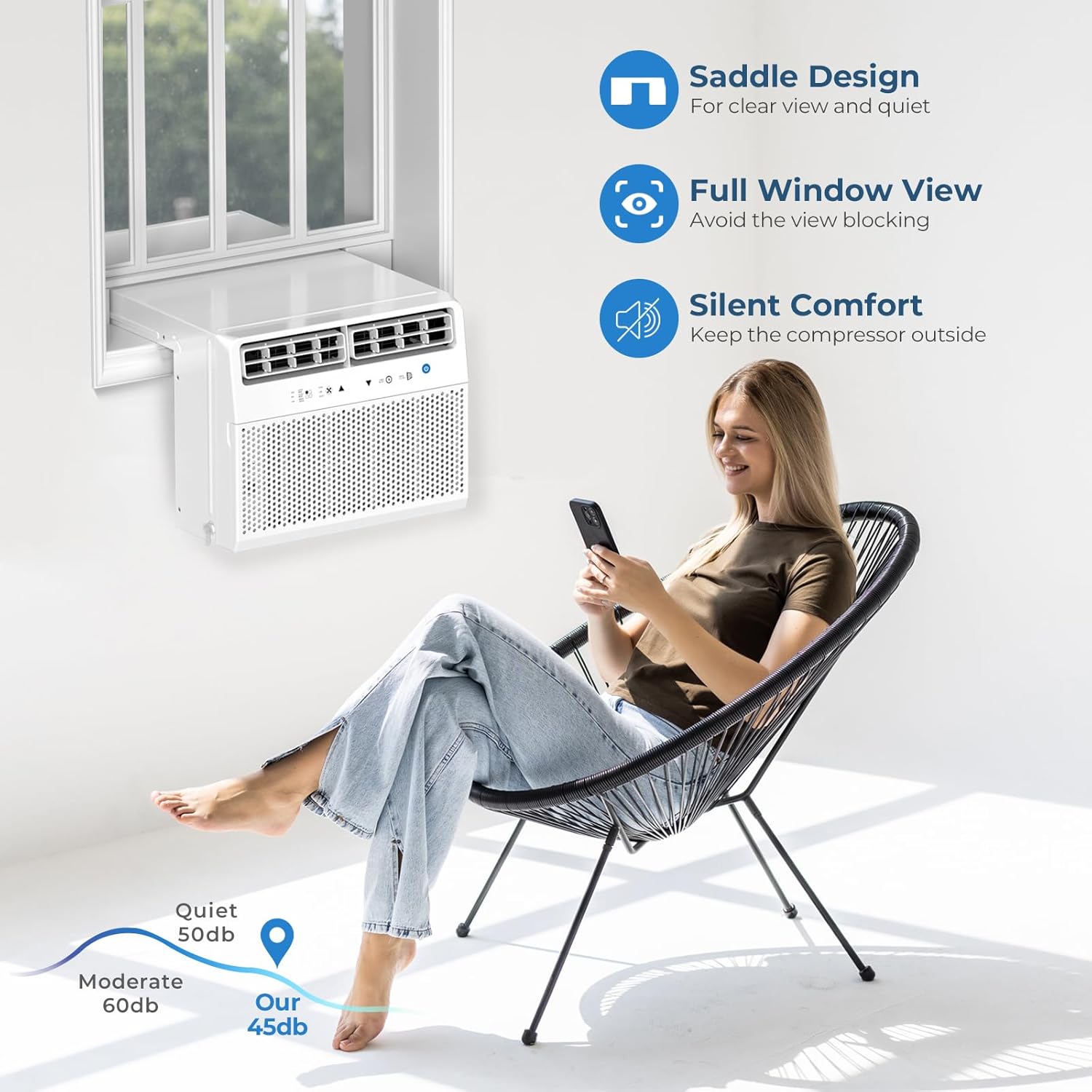 Antarctic Star U-Shaped Air Conditioner Window Unit 12000BTU, Ultra Quiet Window Air Conditioner Cools up to 550 Sq. Ft, Saddle Window AC Units with Full Window View, Energy Saving, Easy to install