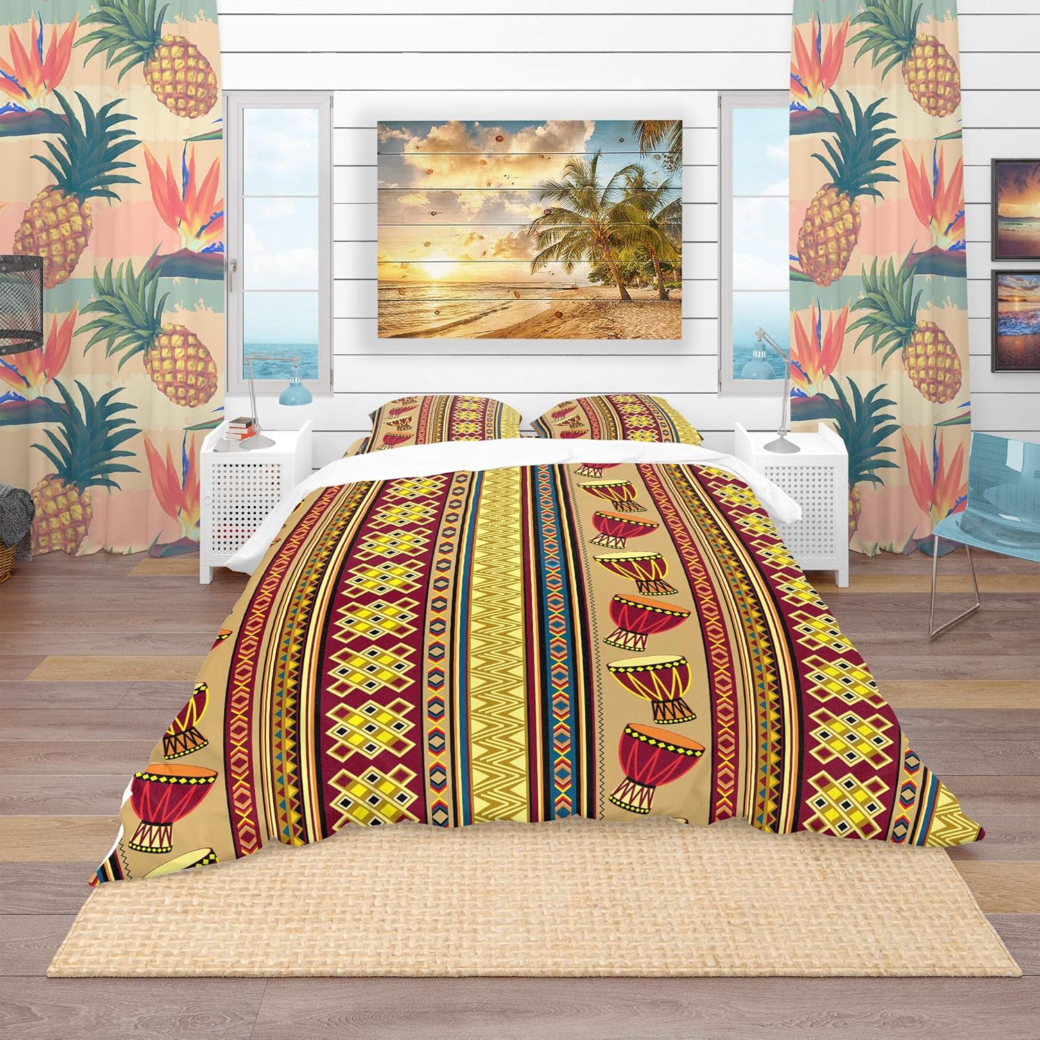 'African Drum Beckground' Tropical Duvet Cover Set
