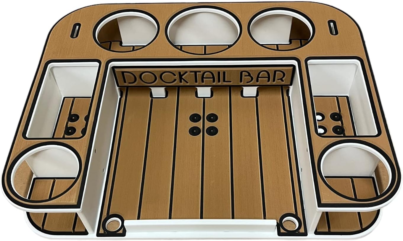 Docktail Butler Boat Table Caddy Organizer - with Pedestal Adapter Plate (Post/Floor Mount Not Included) | Portable Boat Bar with Cup Holders, Boat Storage Accessories