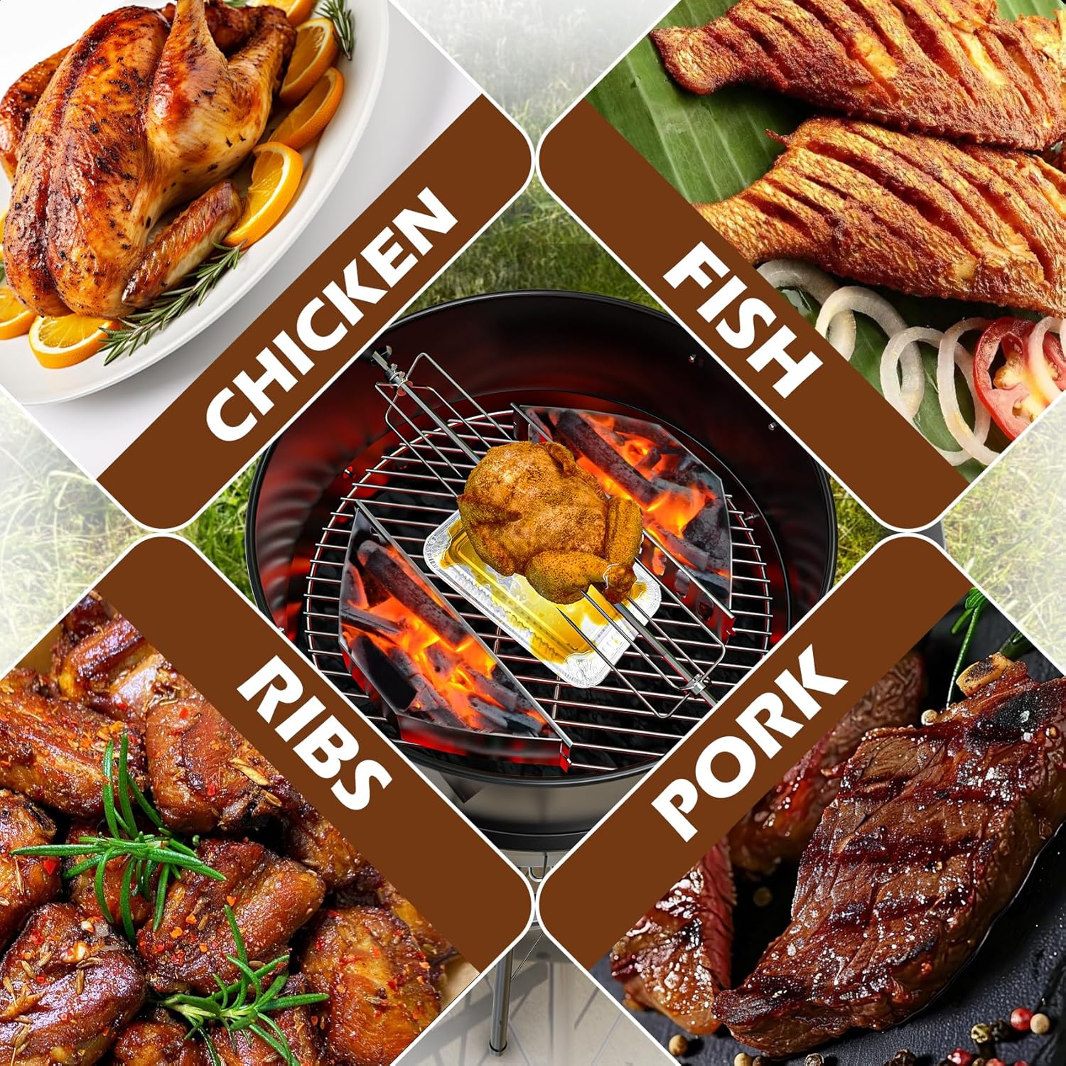 Upgraded Rotisserie Kit for Weber 22 inch Kettle Charcoal Grills Accessories, Rotisserie Grill Kit for Weber & Other Similar Size Grills, with Handles, Charcoal Baskets,10 Pcs Drip Pans, Black