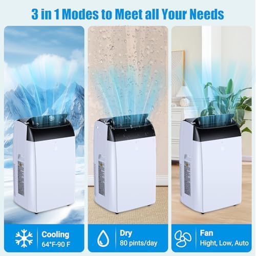 14,000 BTU Portable Air Conditioner for Rooms Up to 750 Sq. Ft, 3-in-1 AC with Dehumidifier & Fan Modes, 24H Timer & Sleep Mode, Easy-Install, Includes Remote