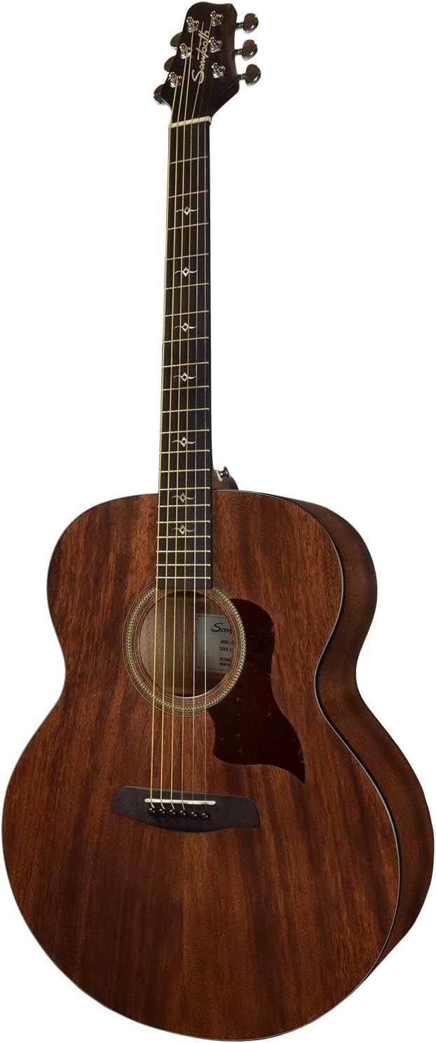Sawtooth Mahogany Series Solid Mahogany Top Acoustic-Electric Jumbo Guitar with Hard Case & Pick Sampler