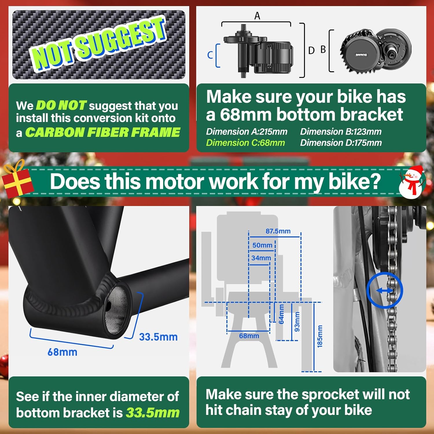 BAFANG 36V/48V 250W/500W/750W/1000W UART Version Mid Drive Kits, BBS01B BBS02B BBSHD for 68mm Bottom Bracket(No Other Accessories, Such as displays, cranksets, Brake levers, or Throttle Grips.)