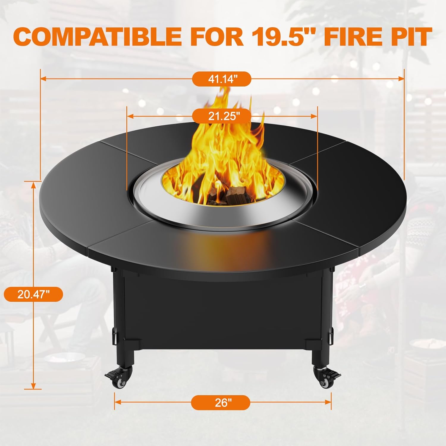 Fire Pit Surround Tabletop for Solo Stove Bonfire,Foldable Surround Table with Wheels for Safety & Easy Clean,42