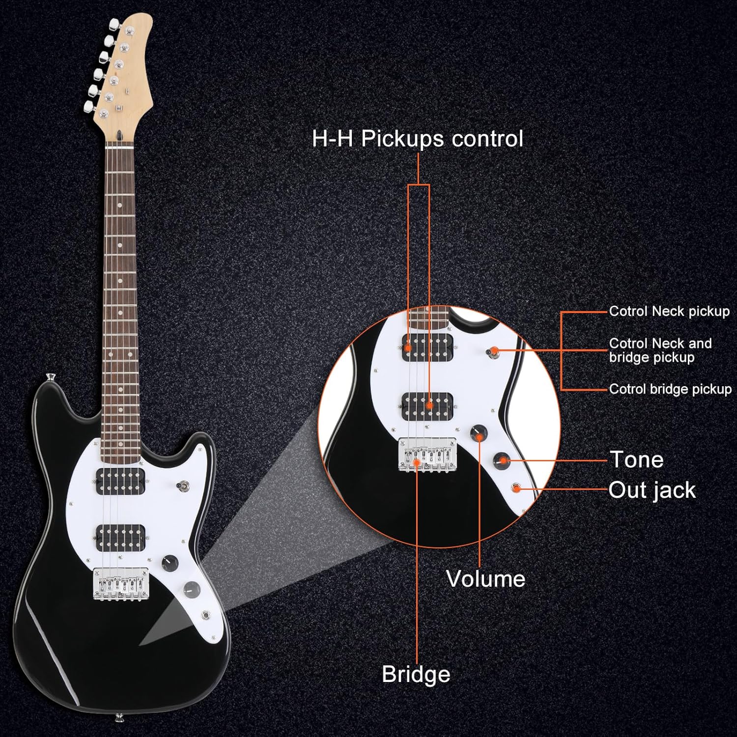 Ktaxon 39 Inch Electric Guitar Electric Guitar Kit Beginner Guitars with H-H Pickups, Basswood Body, Maple Neck, Laurel Wood Fingerboard(Black)
