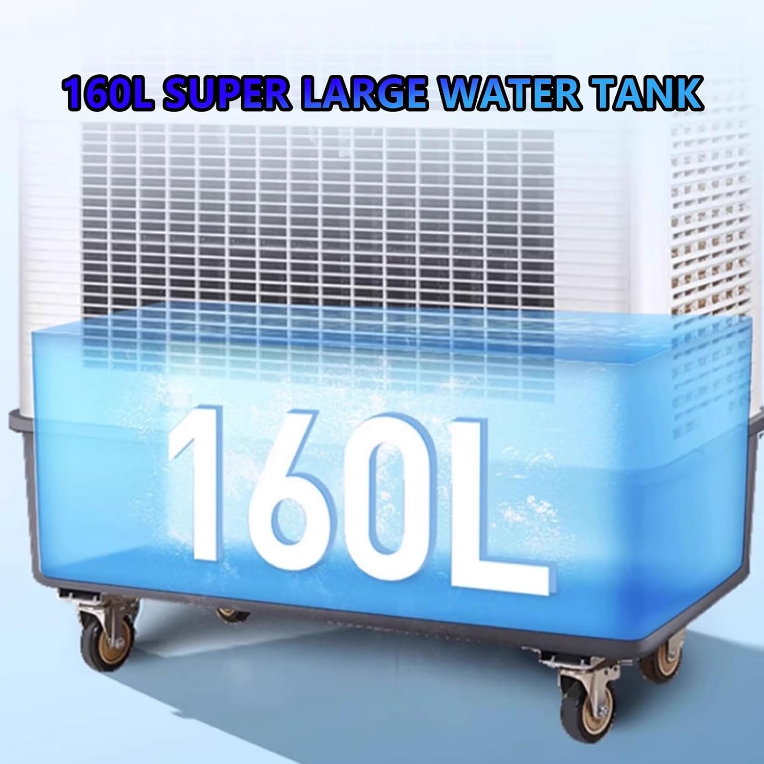 Smart Air Conditioners 3 Wind Speed Adjustment Evaporative Air Cooler with Casters and Water Level Gauges Swamp Cooler 150L/160L Water Tank 220v 700W(100 * 60 * 140cm)