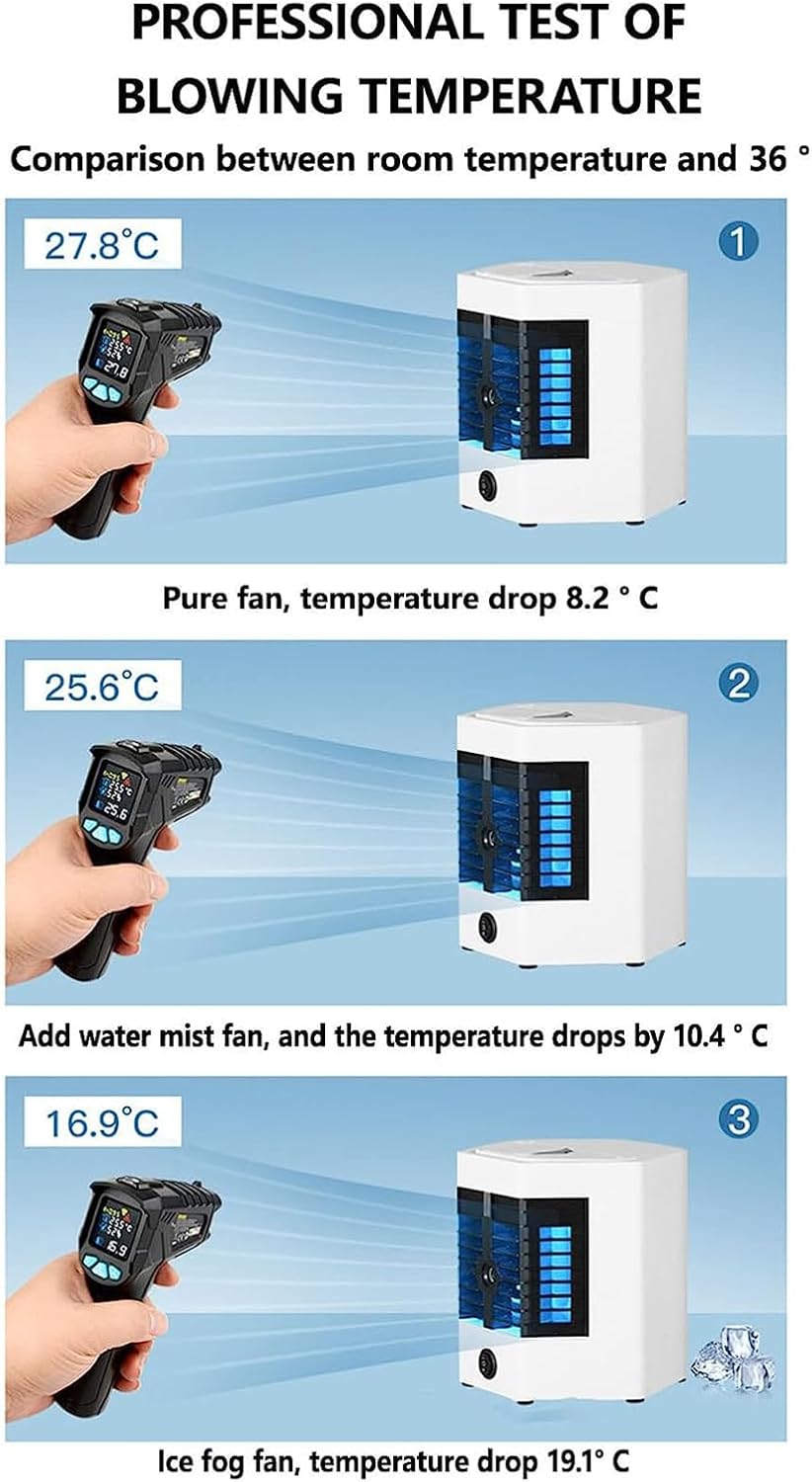 Mini Portable Air Conditioner, Evaporative Air Cooler, Air-conditioning Fan with Handle and 120° Wide Angle Design, USB Charge Port and Low Noise, for Bedroom, Study Room, Offices, RV, Cabins