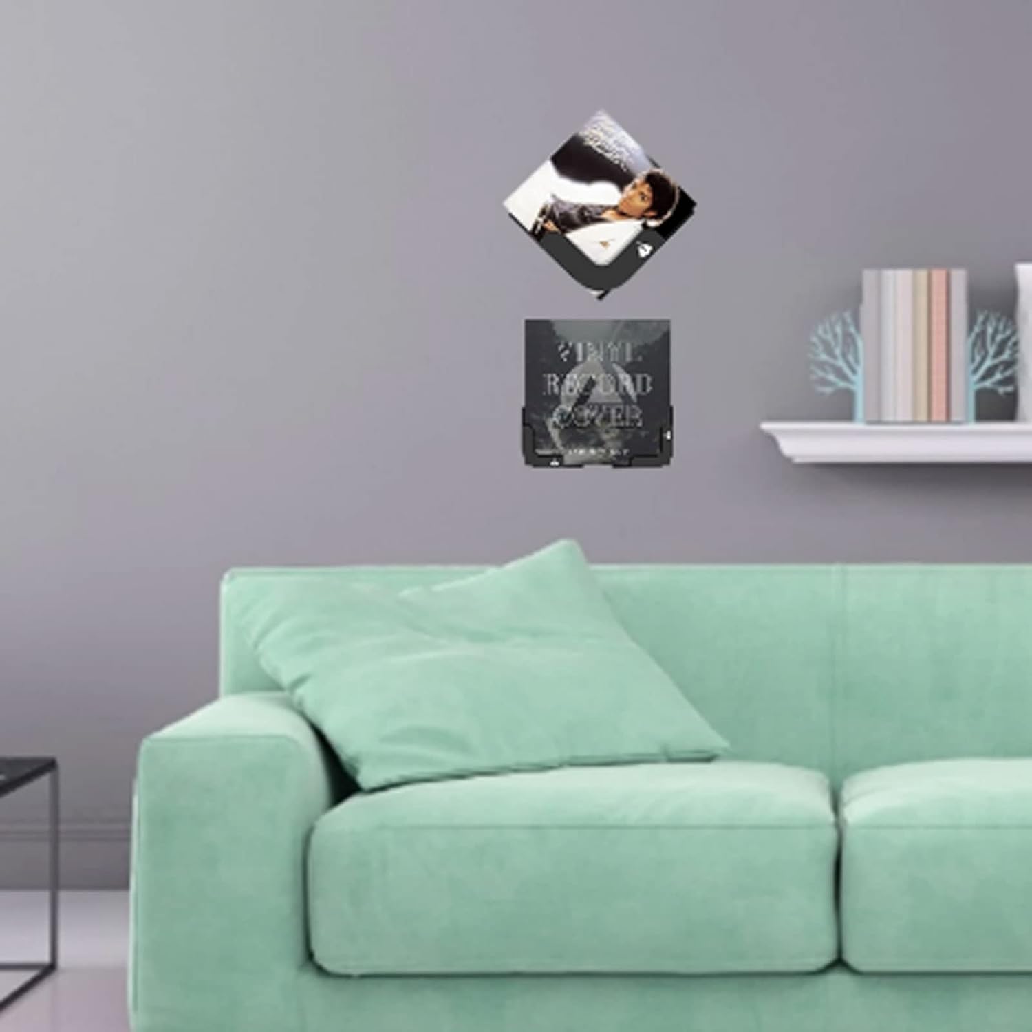 Home shelves Record Display Holder Flexible Shelf Wall Mount Adjustable Sturdy Acrylic Floating Brackets Anti-falling Design With Doub(Black)