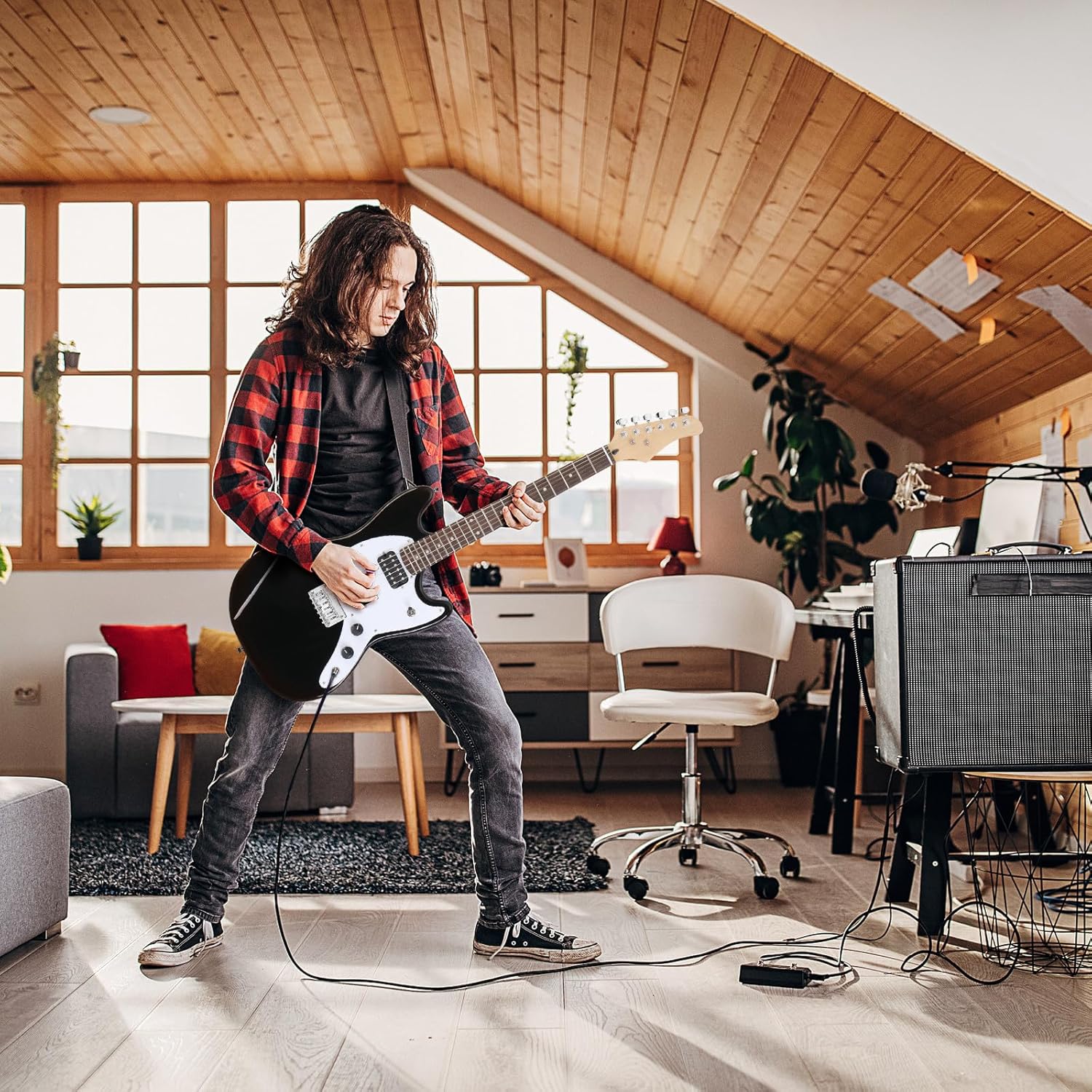 Ktaxon 39 Inch Electric Guitar Electric Guitar Kit Beginner Guitars with H-H Pickups, Basswood Body, Maple Neck, Laurel Wood Fingerboard(Black)