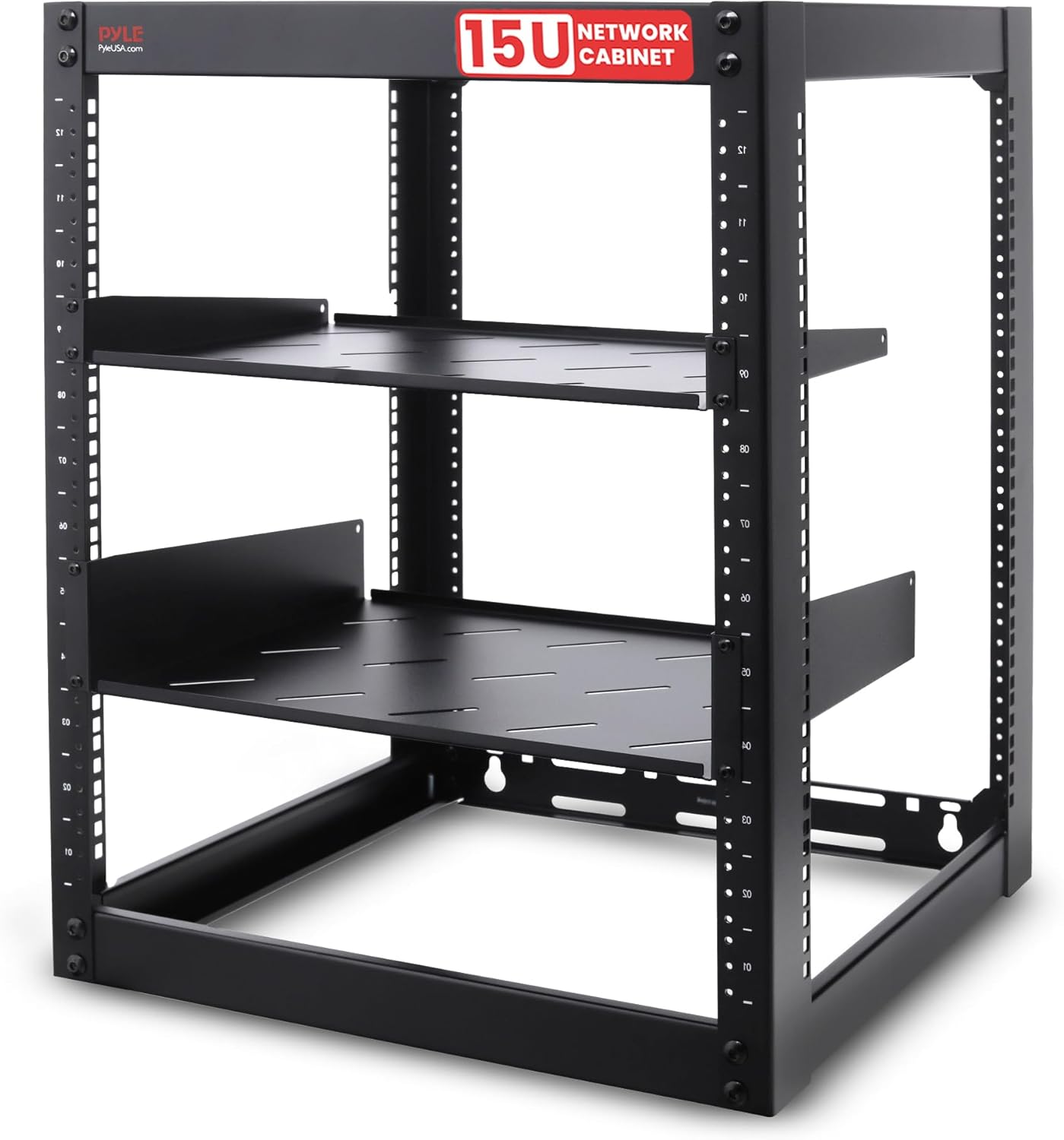 Pyle 15U Server Rack Network Cabinet - Open Frame Rack, Wall Mountable Heavy Duty Designs for Servers & AV Gear | Compatible with 19