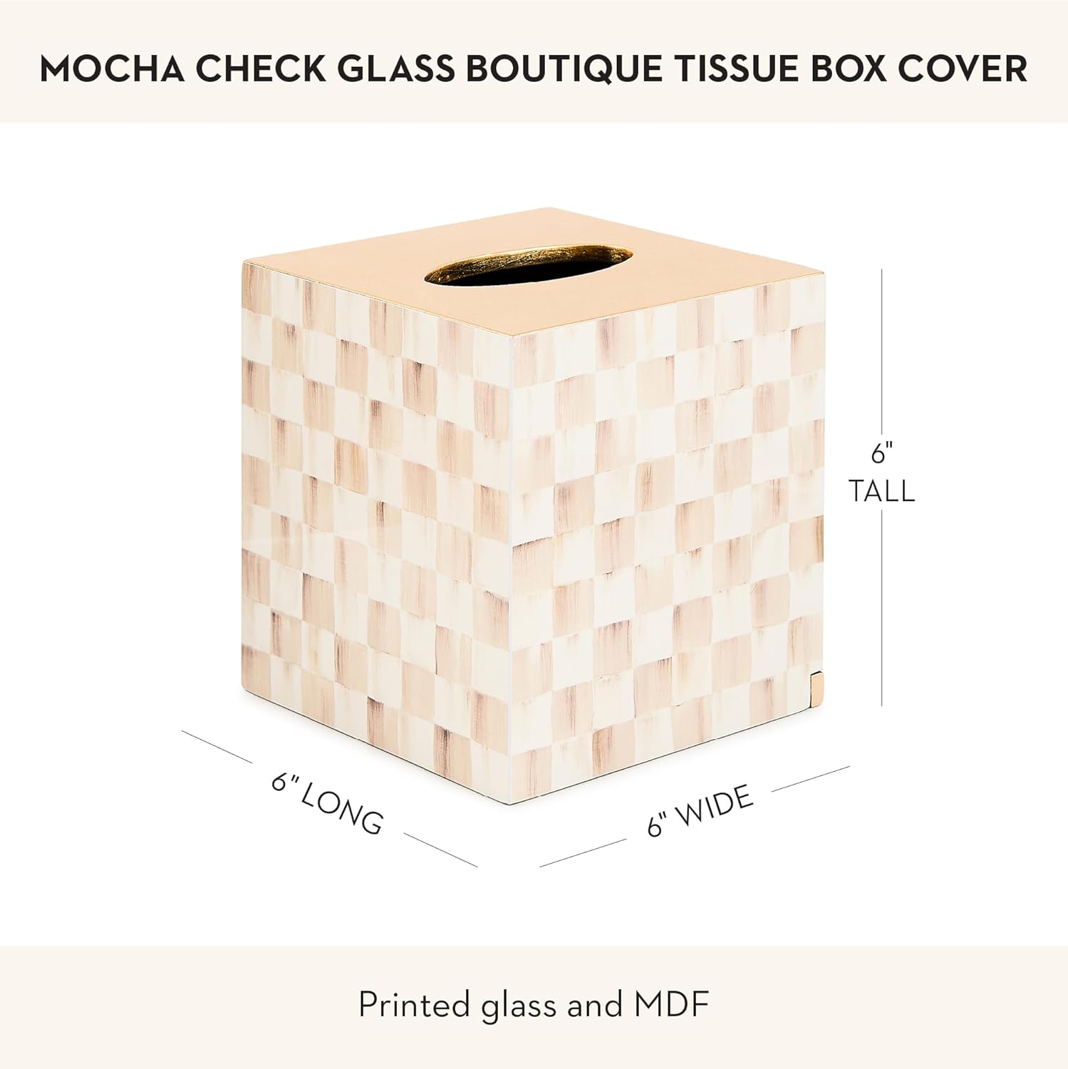 MACKENZIE-CHILDS Glass Tissue-Box Cover, Boutique Bathroom Decor, Brown-and-White Mocha Check