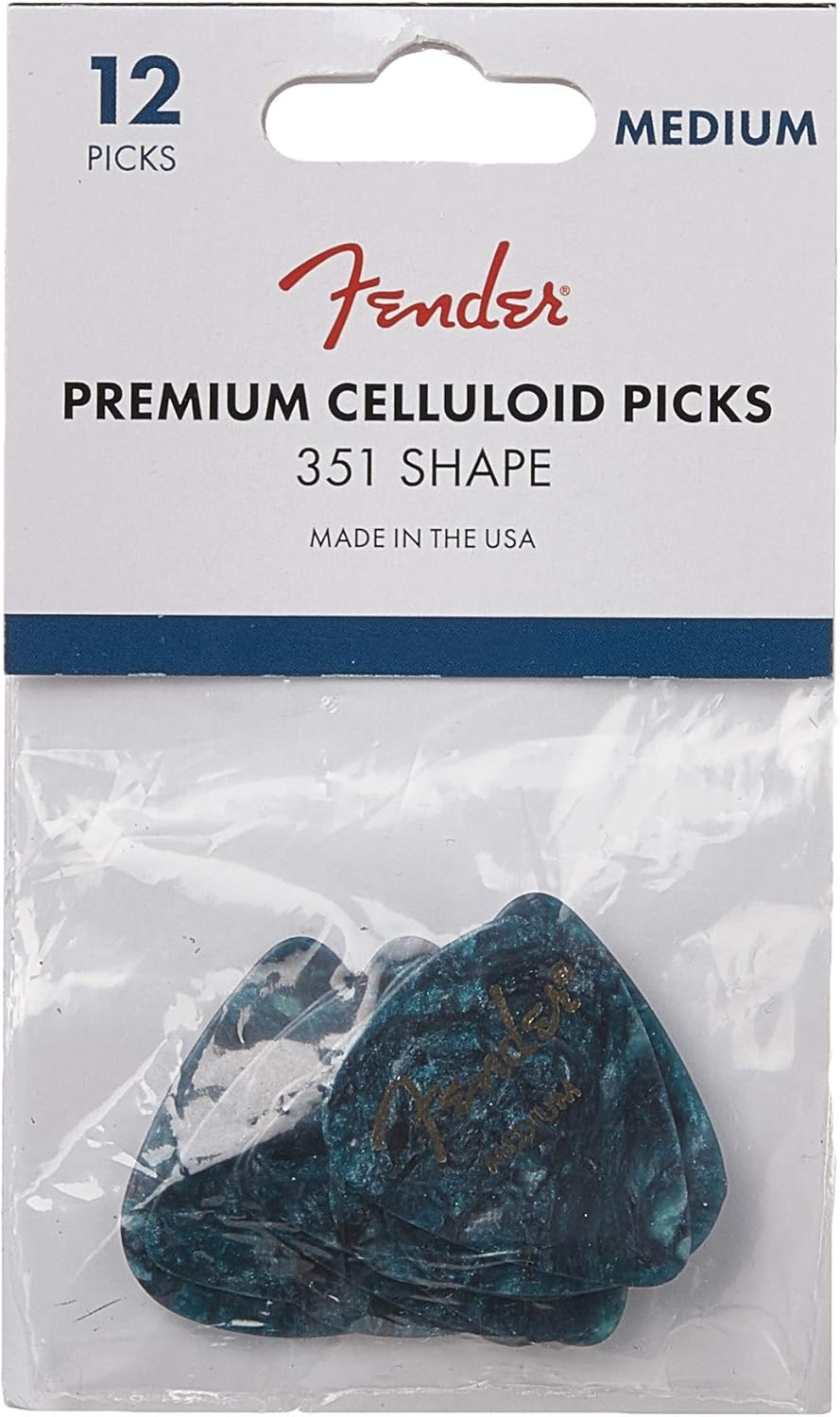 Jasmine S35 Acoustic Guitar, Natural & Ocean Turquoise, Spruce Top, Nato Back & Sides, Chrome Tuning Machines, Pack of 12 Fender Premium Celluloid Guitar Picks, Medium, 351 Shape, Ocean Turquoise