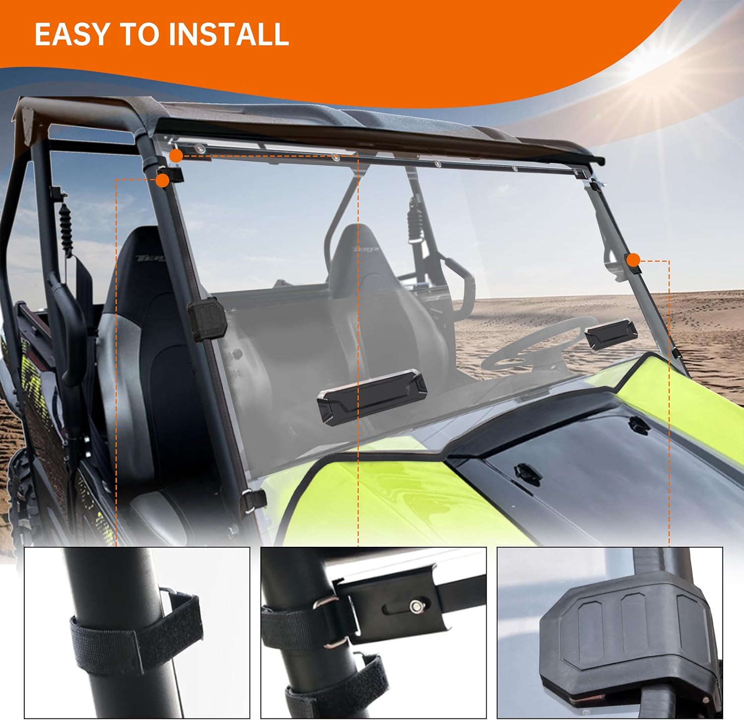 Front Full Windshield Compatible with 2016-2025 Kawasaki Teryx/ Teryx4 Accessories Clear Hard Coat Poly Front Vented Windscreen Window for Kawasaki Teryx 800/ Teryx4 800