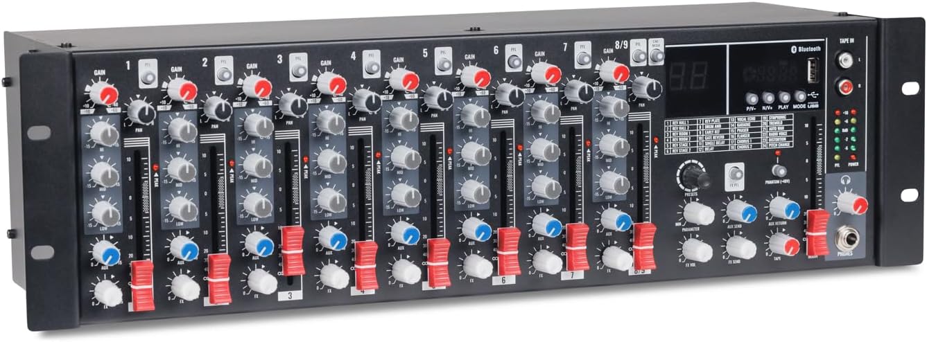 Pure Resonance Audio MX9 9 Channel Rack Mount Mixer with Bluetooth and Effects