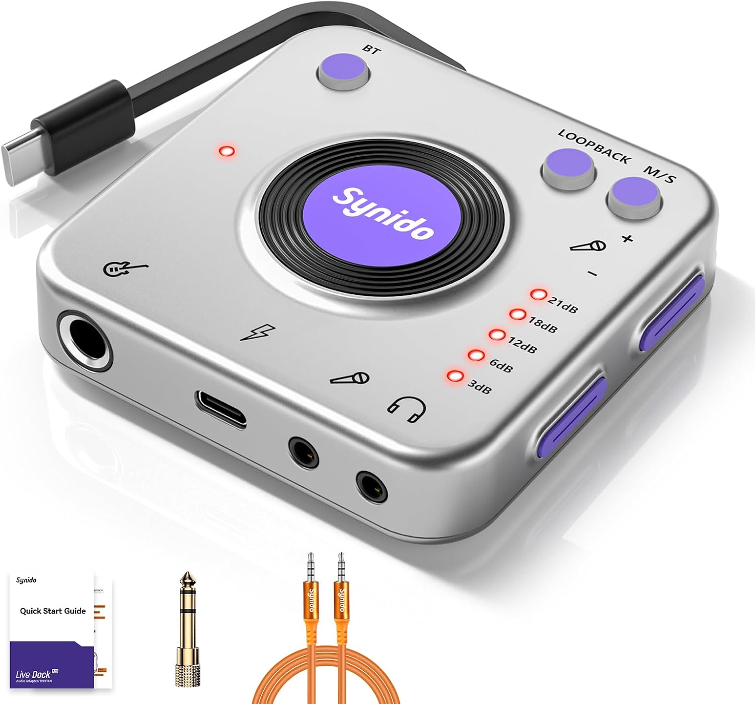 Synido TempoKEY K25 USB C MIDI Keyboard Controller Mini 25 Key with 8 Drum Pads and Synido Audio Interface for Recording Music with Instrument Gain Control