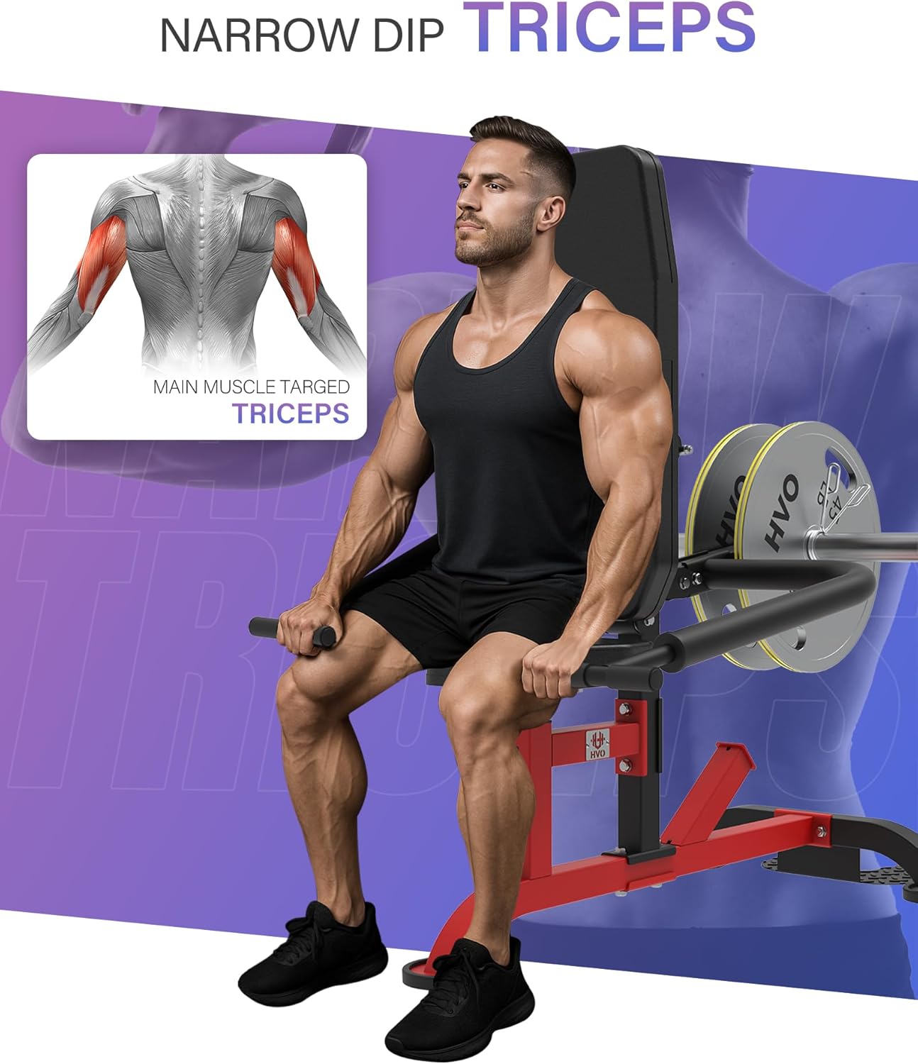 HVO Seated Dip Machine Tricep: Dip Machine Exercise for Biceps Plate Loaded Home Gym Strength Training Equipment