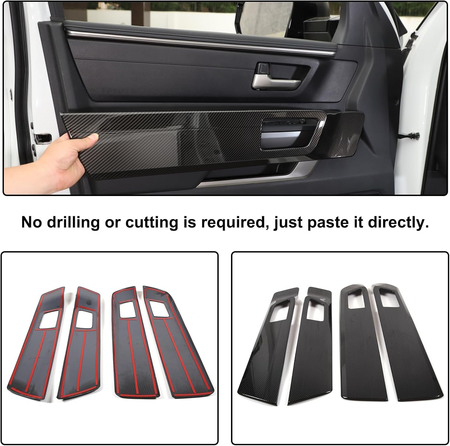 Aunginsy Car Inner Door Handle Panel Cover Trim Compatible with Toyota Tundra 2022 2023 2024 2025, 4Pcs Front Rear Door Handle Panel Protection Frame Decorative Sticker Look Interior ABS Accessories