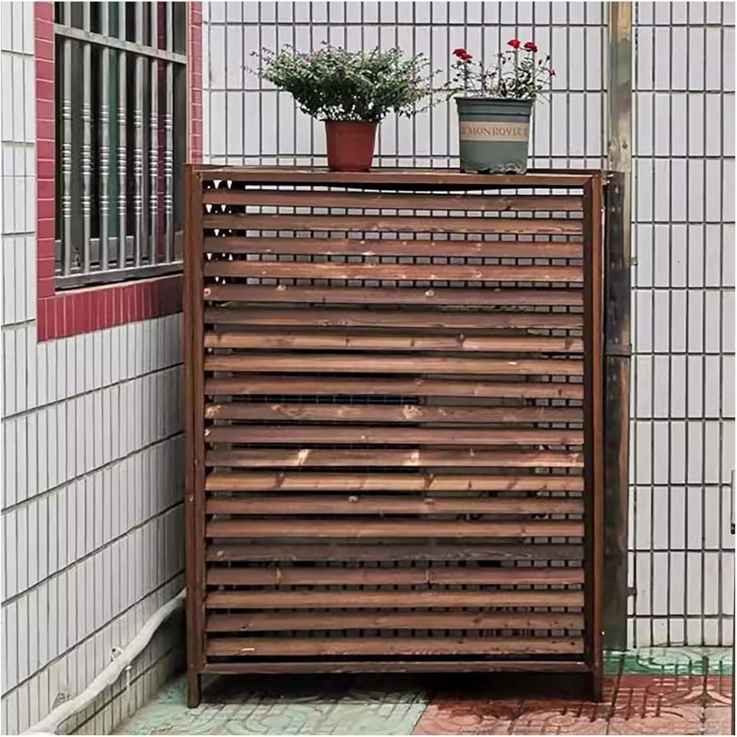 Air Conditioner Cover Fence Screen Privacy Screen Decorative to Hide Air Conditioner, Outdoor Pool Equipment Trash Can Enclosure, Ac Fence for Outside Unit Decorative Flower Stand(81x30x72cm)