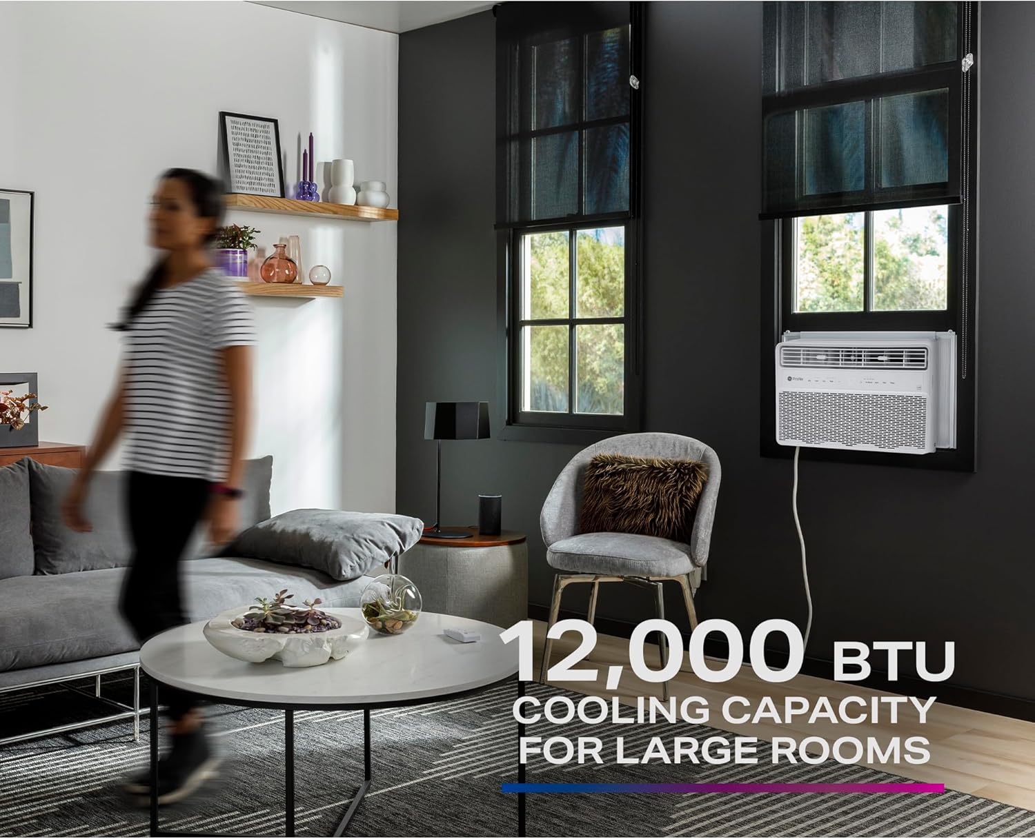 GE Profile Inverter Window Air Conditioner Unit 12,000 BTU with Energy Efficient AC Cooling up to 550 sq ft., Ultra Quiet, SMART Home Capable, Includes Remote and Install Kit, White