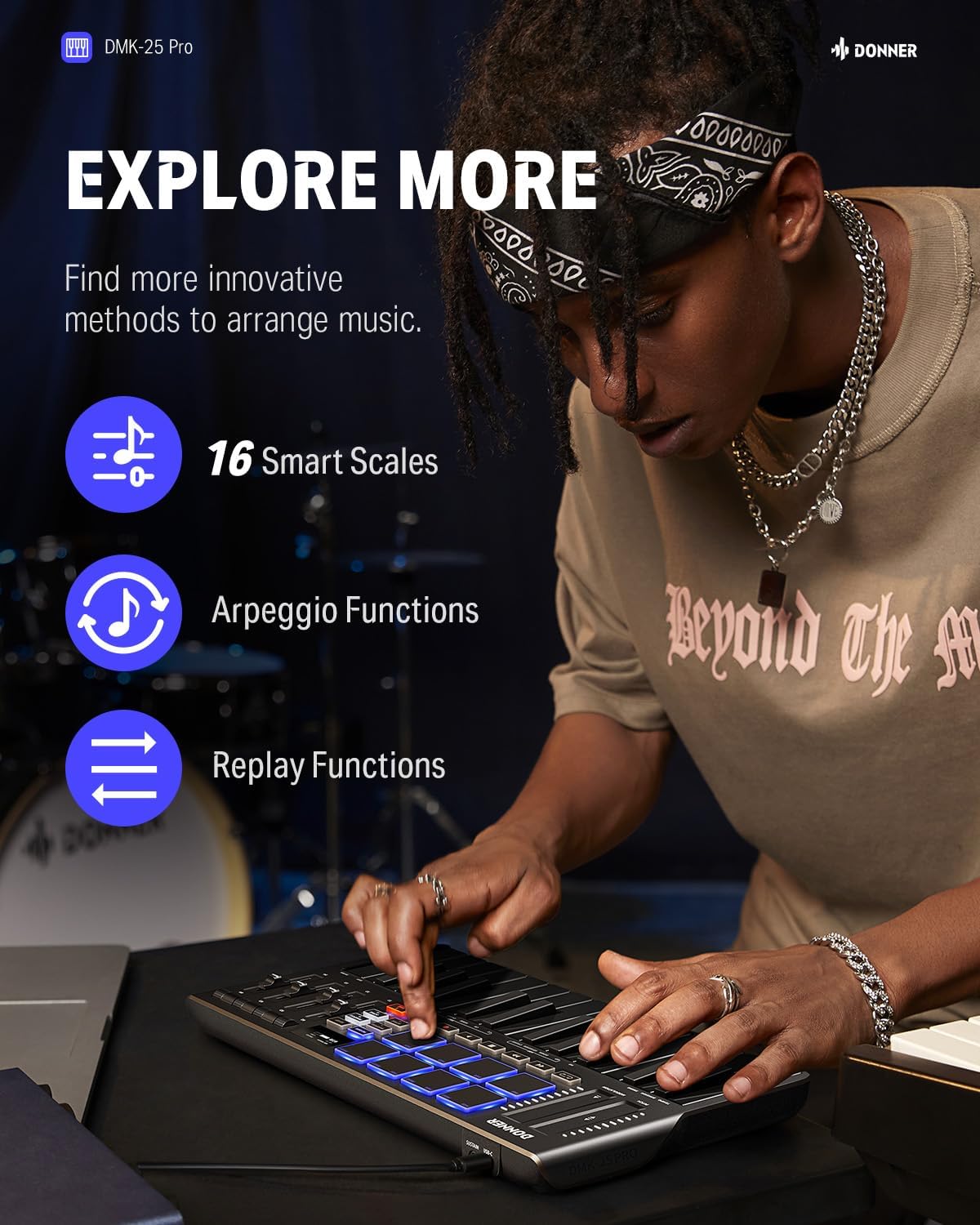 Donner USB-C MIDI Keyboard Controller+Donner MIDI Controller Pad Beat Maker Machine