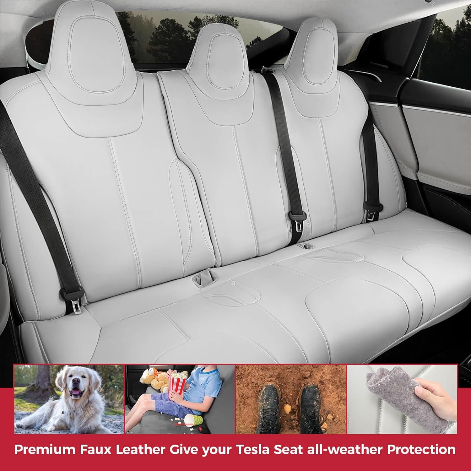 FREESOO Customized Seat Cover for Tesla Model S 2015 2016 5 Seats Performance Dual Motor 75/ 75D/ 70D/70/60/60D/ 85D/ P85D/ 90D/ P90D/ P100D Accessories White