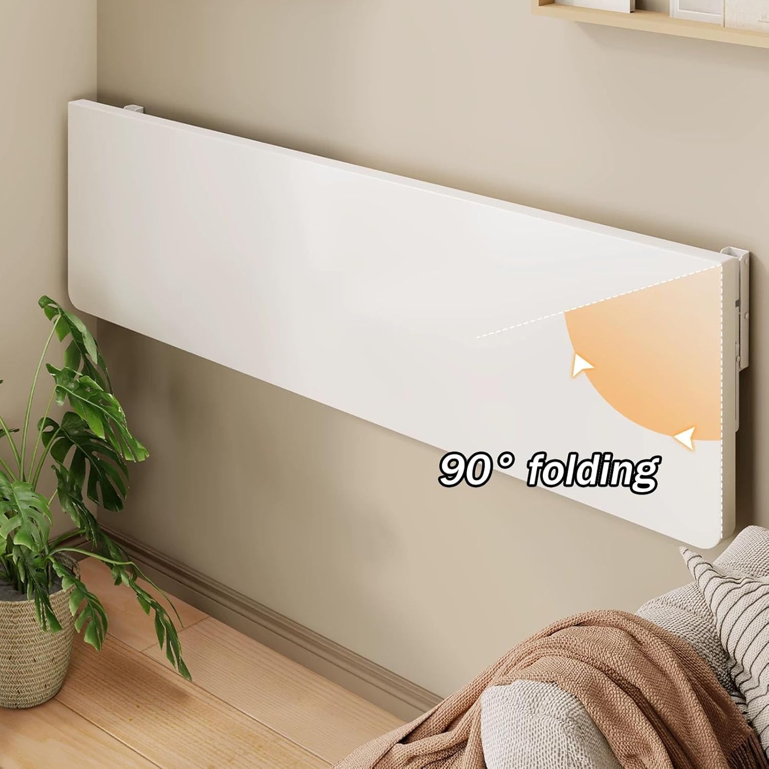 JKGHK Wall Mounted Radiator Shelf, 90° Foldable Radiator Covers for Home, Floating Over Radiators Cover Storage Table with Shelf Brackets, for Home, Dining, Office(White,47x16in/120x40cm)