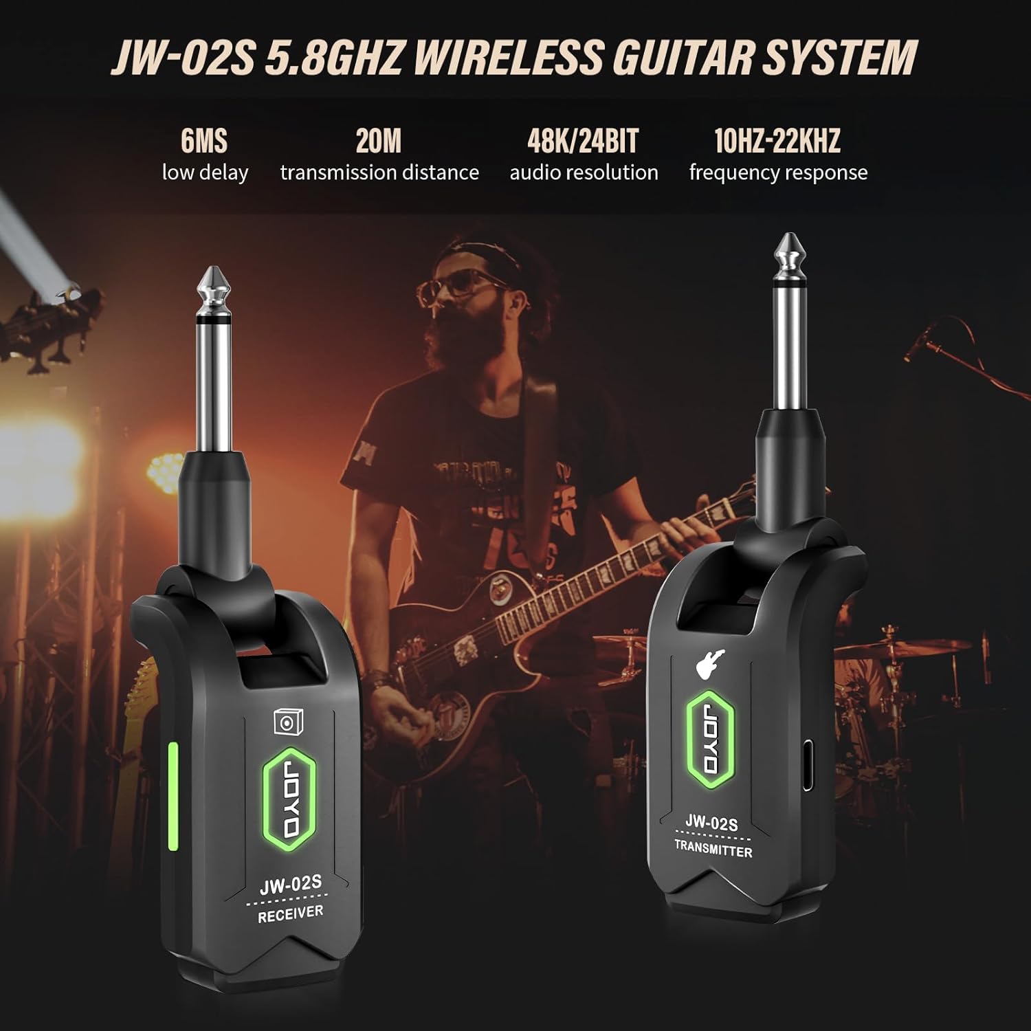 JOYO 5.8GHz Wireless Guitar System (JW-02S) Bundles with JOYO Combo Guitar Amplifier (JA-02 II Blue)