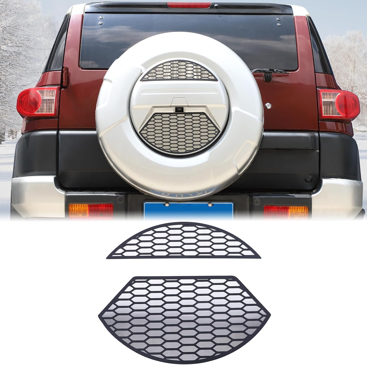 Aunginsy Car Spare Tire Cover Grill Mesh Trim Compatible with Toyota FJ Cruiser 2007-2021 Aluminum Rear Spare Tire Tyre Panel Protective Mesh Cover Decorative Spare Tire Patch Exterior Accessories