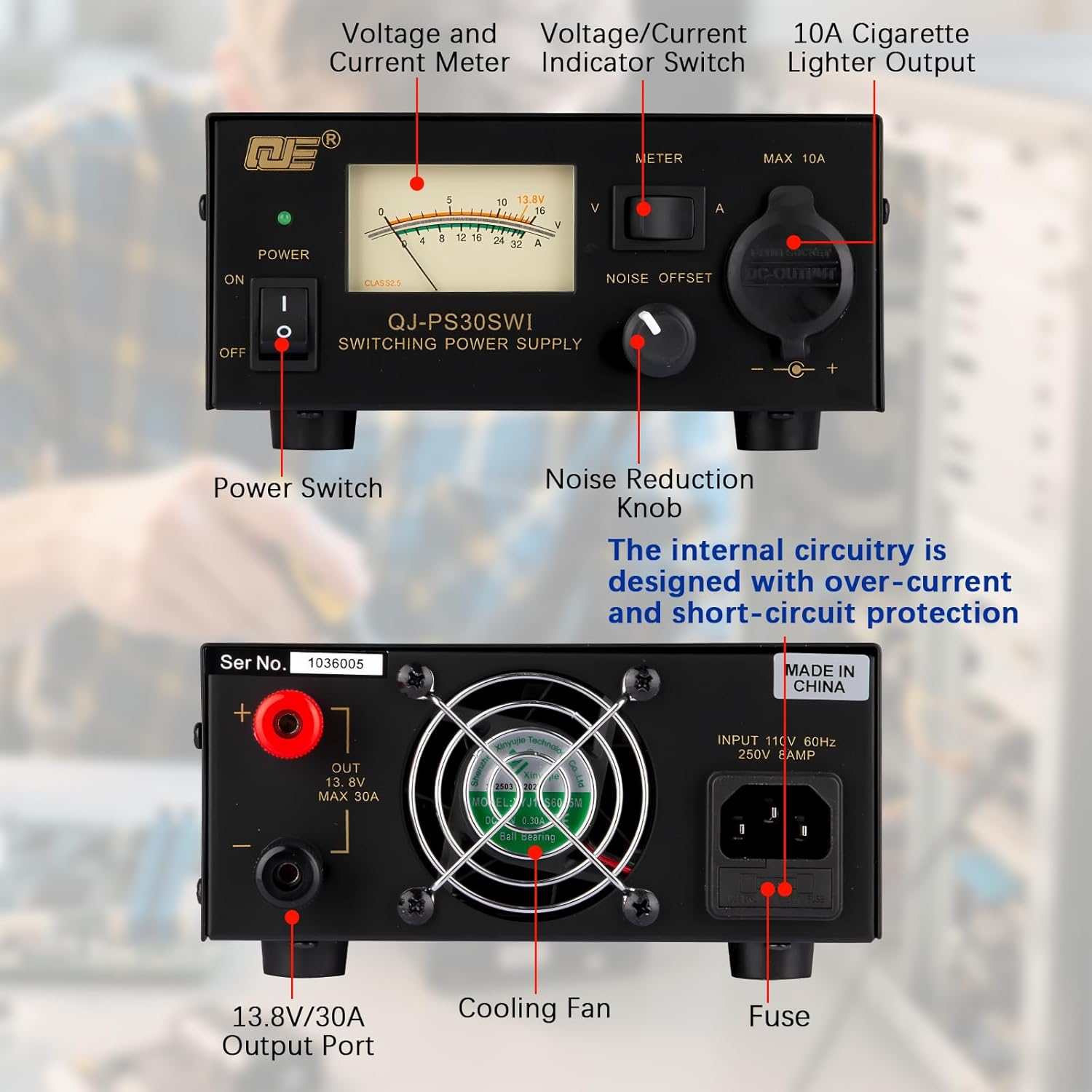 13.8V 30A DC Power Supply for Ham Radio,Regulated Bench Power Supply with Noise Offset,Analog Lab AC to DC Switching Converter,Cigarette Plug Socket,Powering CB VHF UHF HAM Amateur Radio