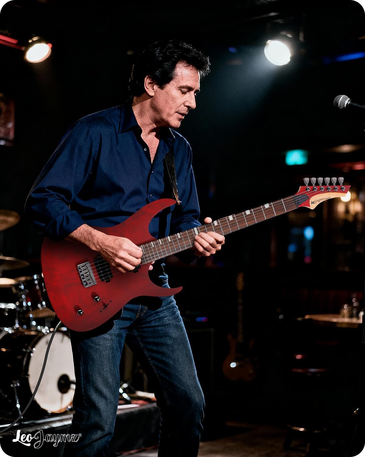 Leo Jaymz Tornado 6-String Electric Guitar, Okoume Body, Maple Neck, Laurel Fingerboard, Dual Alnico V Pickups, Locking Tuners, 3-Way Switch, 24 Frets (Burgundy Burl)