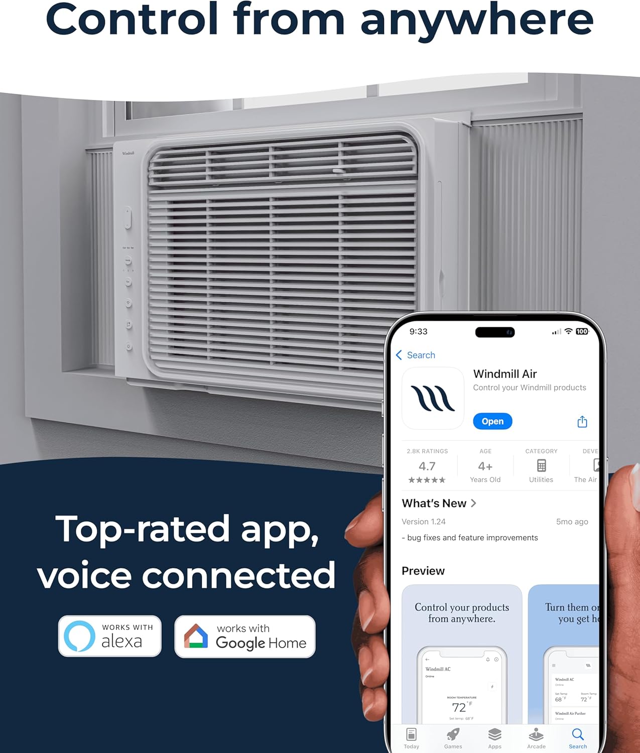 Windmill Window Air Conditioner - Quiet & Smart, Easy Install, Voice-Enabled, Remote & App Control AC Unit - 5,000 BTU Lite
