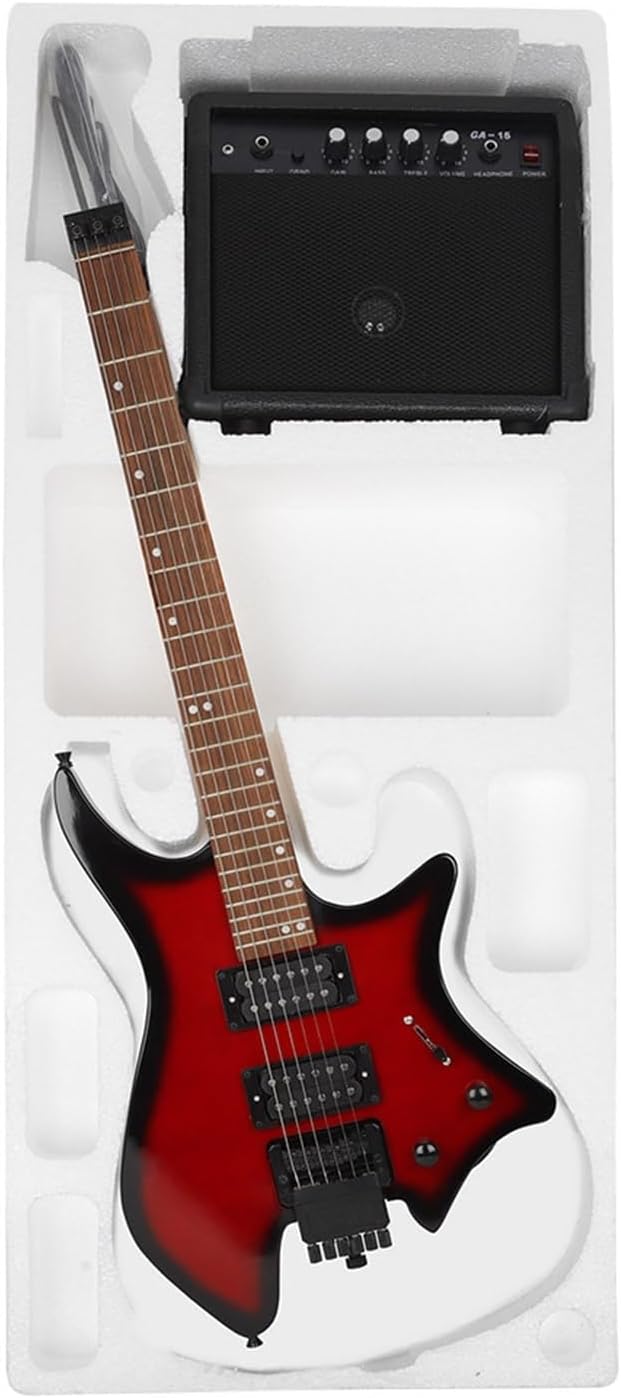 VENEKA Headless Electric Guitar Professional Portable Headless Electric Guitar HH Pickup with Matching Speaker (Color : 01)
