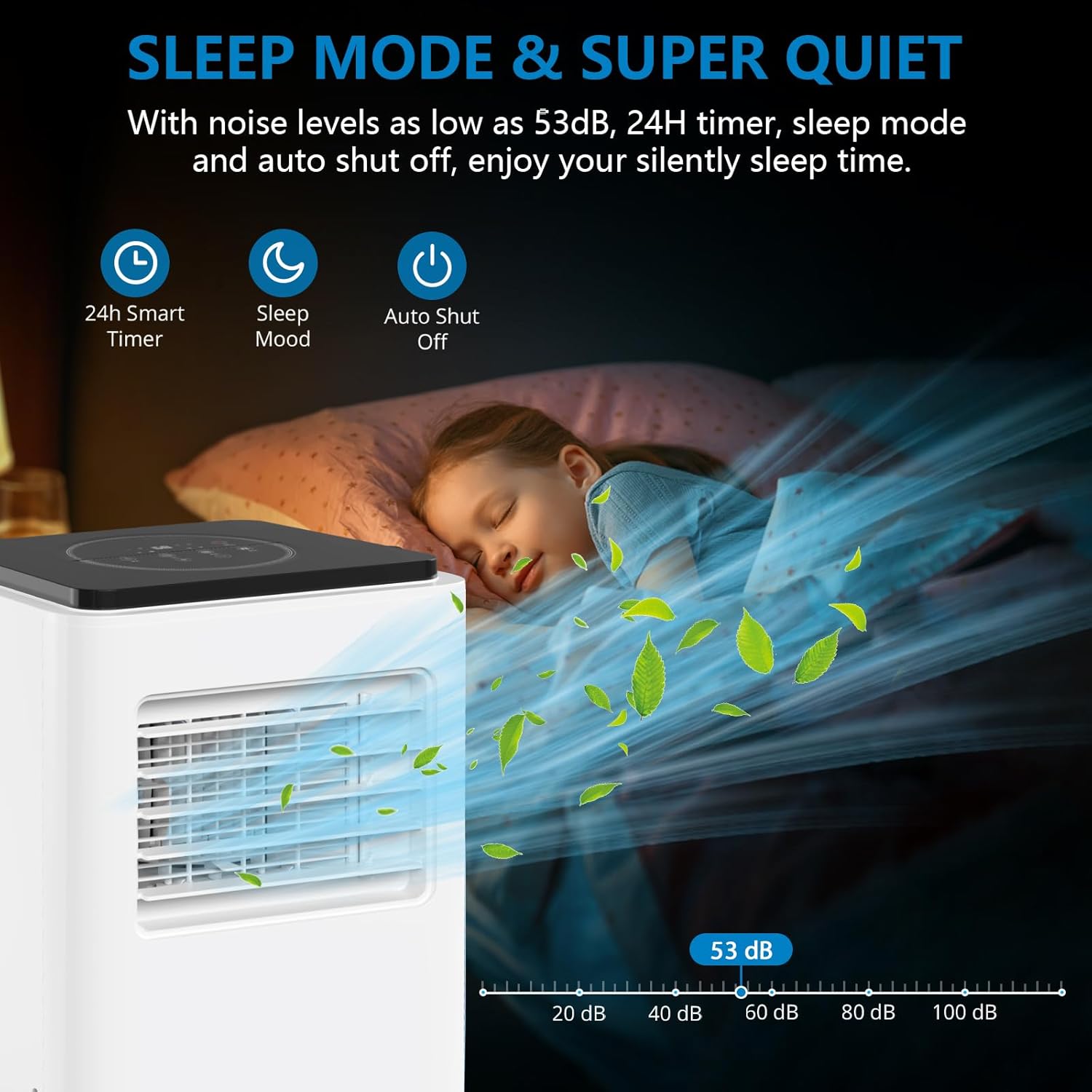 8,000 BTU Portable Air Conditioner with 3-IN-1 Cooling, Fan, and Dehumidifier, Cools up to 350 Sq.Ft, Quiet Operation with Sleep Mode, Remote Control, Auto Swing, and 24H Timer